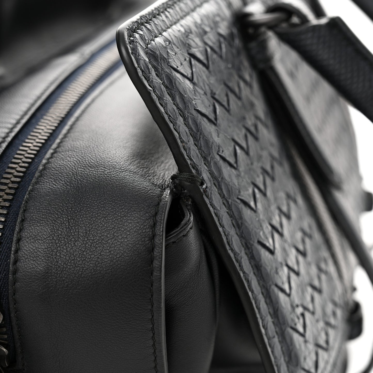 Nappa Snakeskin Intrecciato Medium Monaco Satchel Black