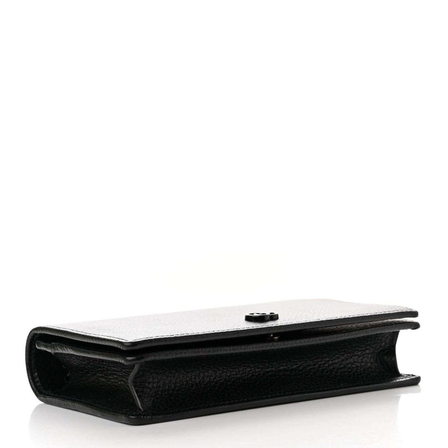 Dollar Calfskin Enamel Monochrome Mini GG Marmont Chain Wallet Black