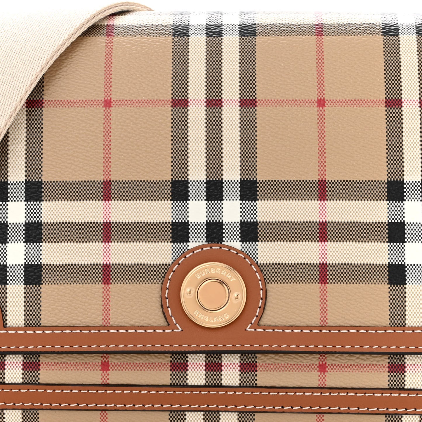 Coated Canvas Calfskin Vintage Check Medium Note Crossbody Bag Briar Brown