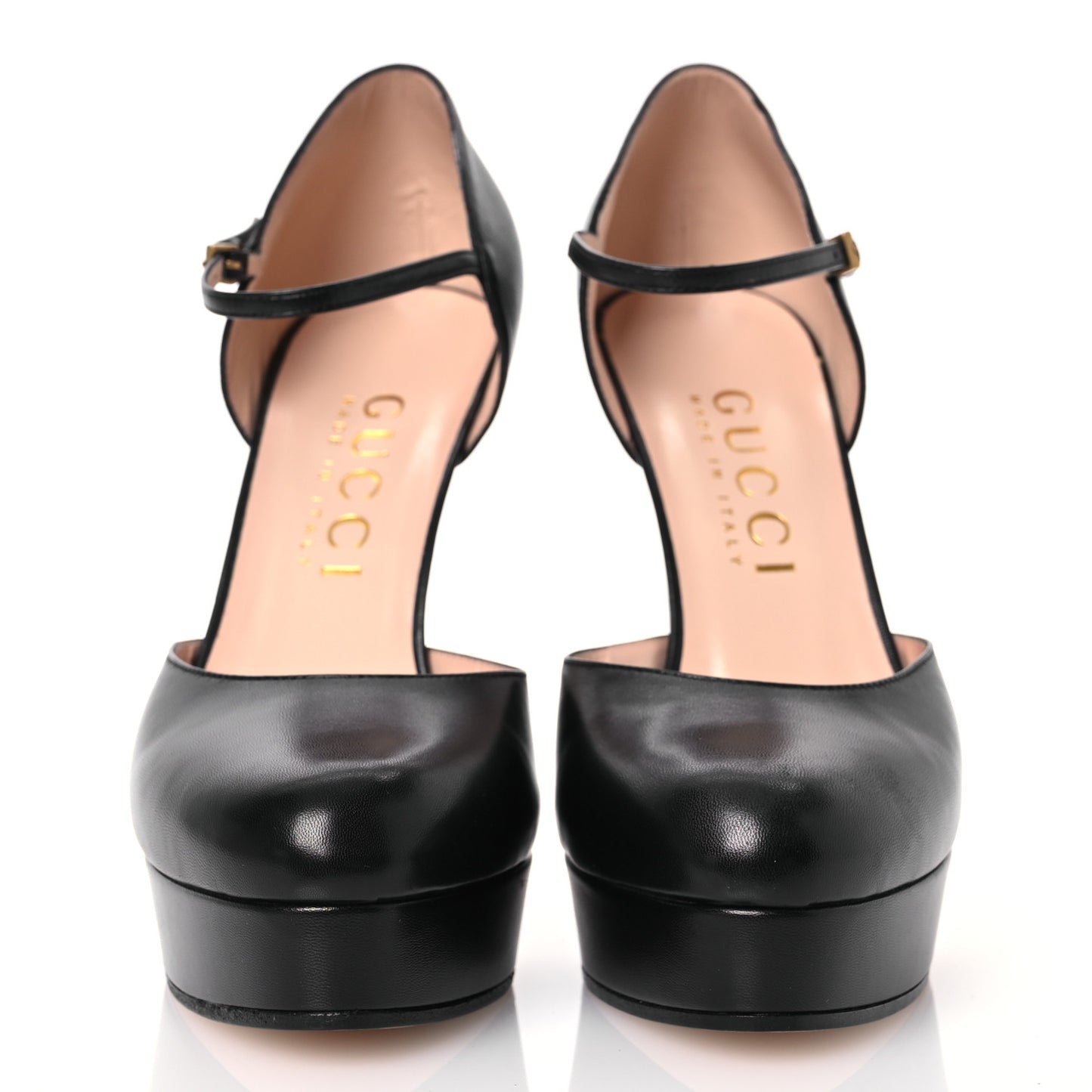 Calfskin Interlocking G Ankle Strap Platform Pumps 40 Black