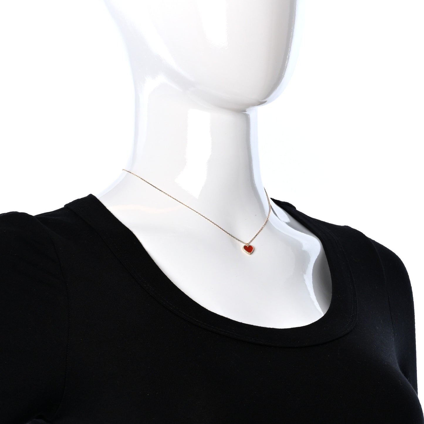 18K Rose Gold Carnelian Sweet Alhambra Heart Pendant Necklace