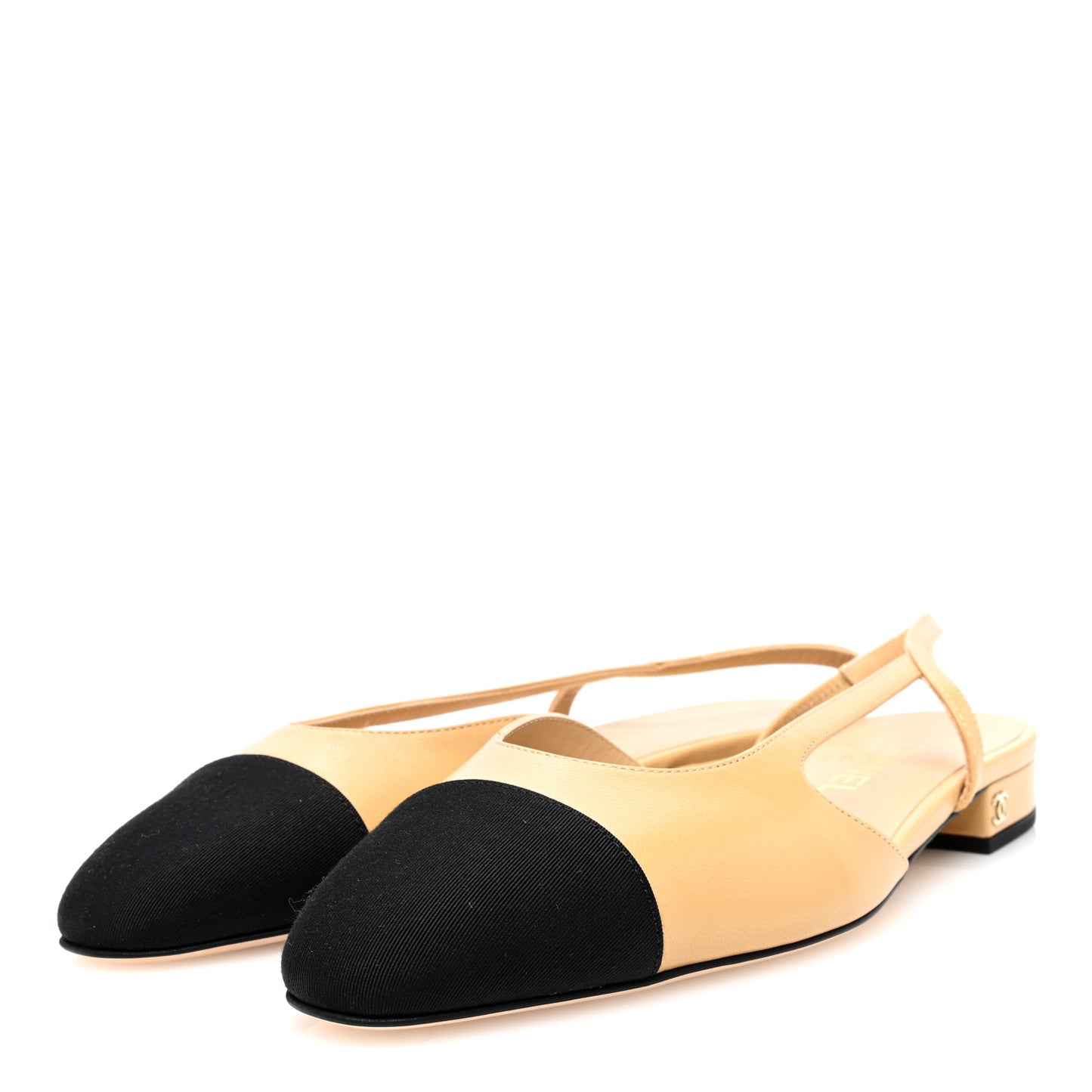 Goatskin Grosgrain CC Slingback Flats 39 Beige Black