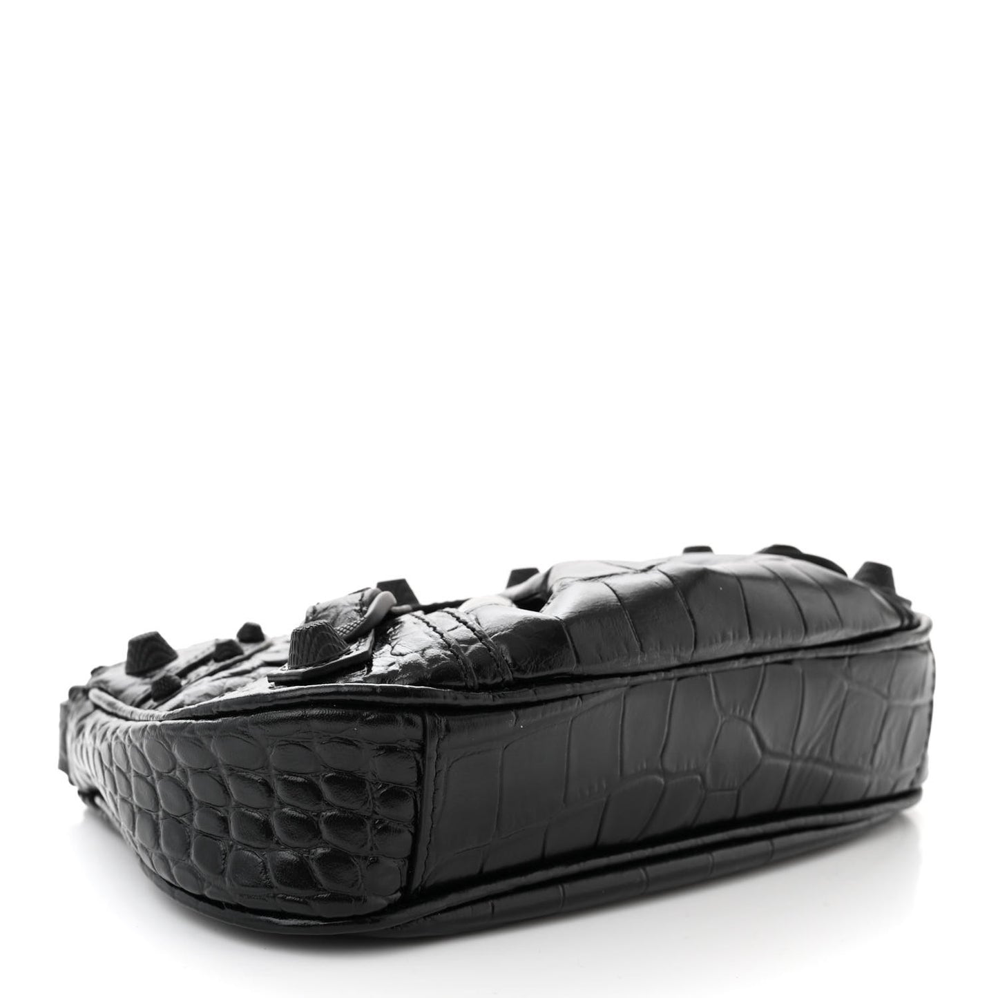 Extra Supple Calfskin Crystal Crocodile Embossed Le Cagole Mini Purse With Chain Black