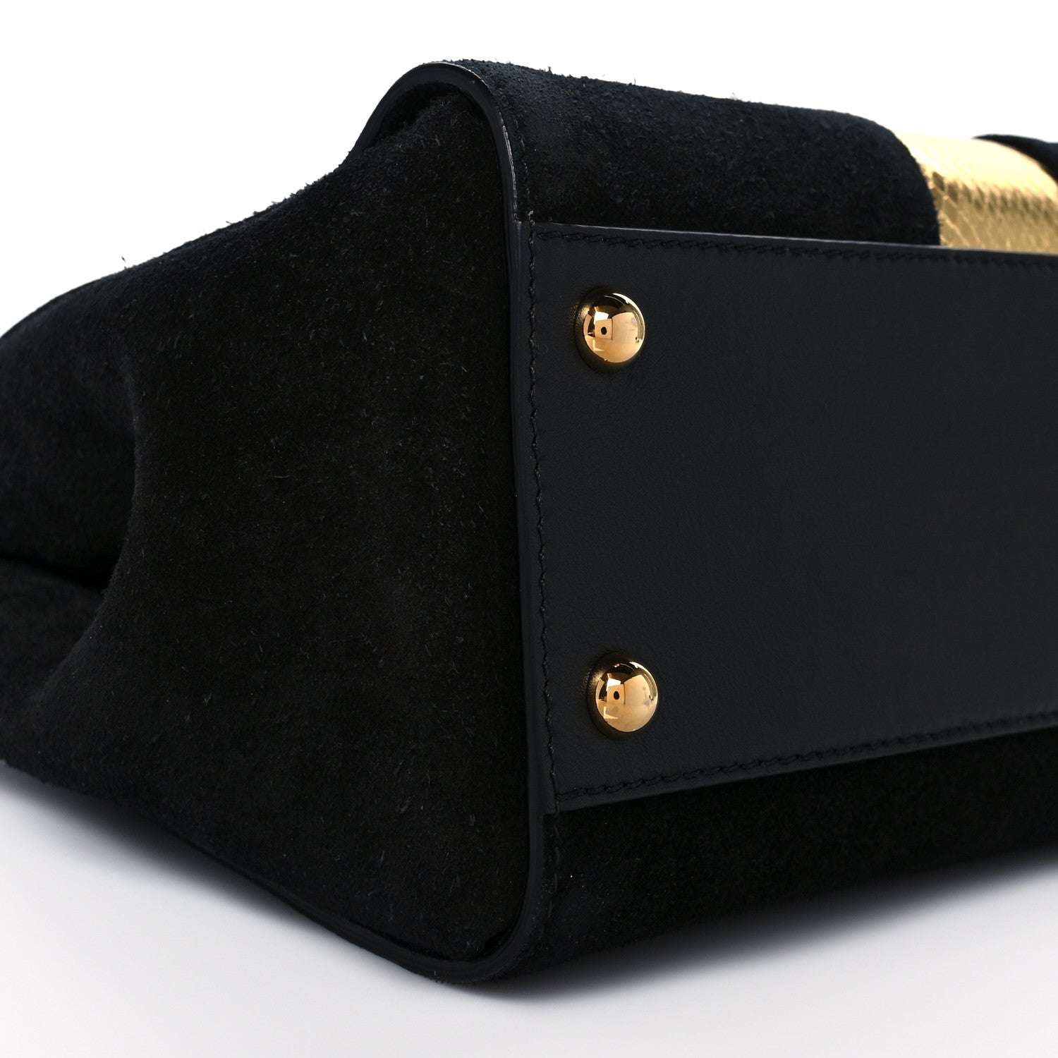 Burberry Suede Calfskin Watersnake Medium Buckle Tote Black Gold 9 of 10