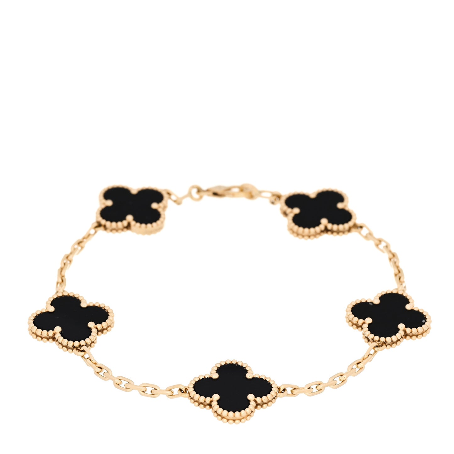 18K Yellow Gold Black Onyx 5 Motifs Vintage Alhambra Bracelet