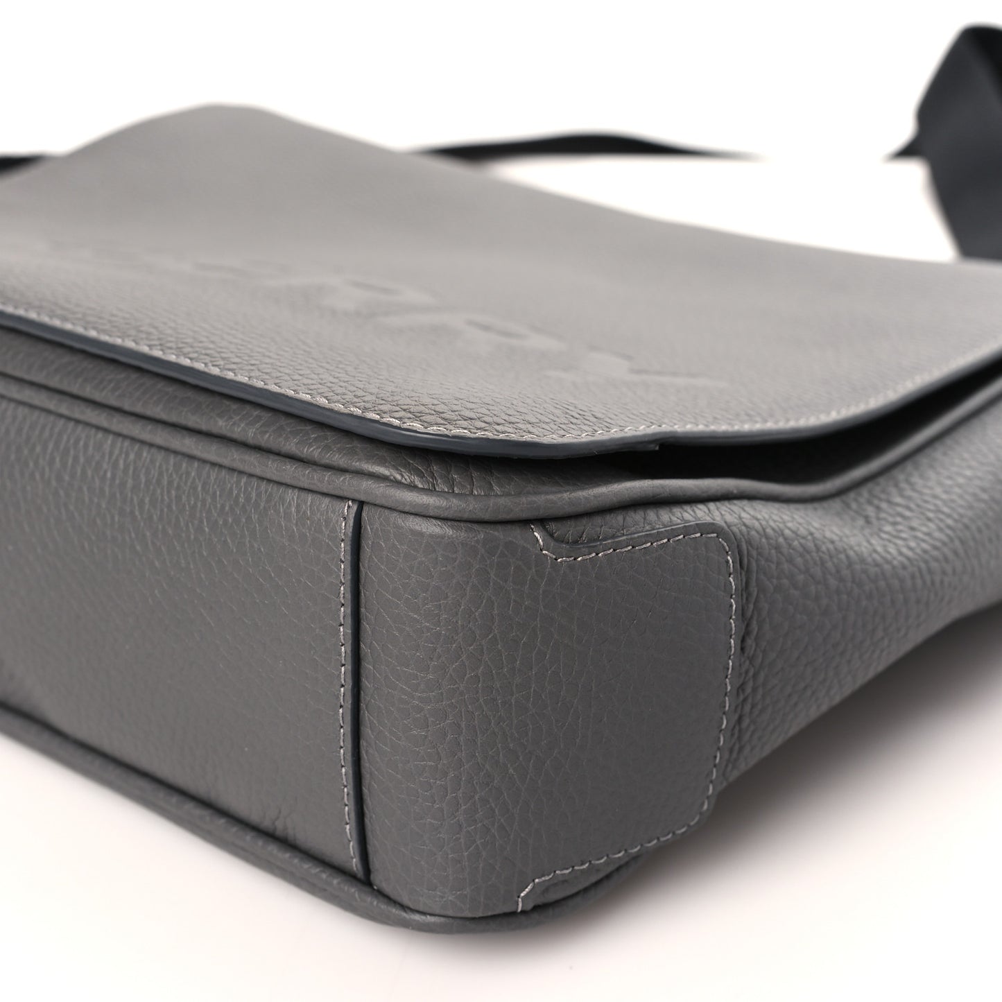 Grainy Calfskin Embossed Bruno Messenger Charcoal Grey