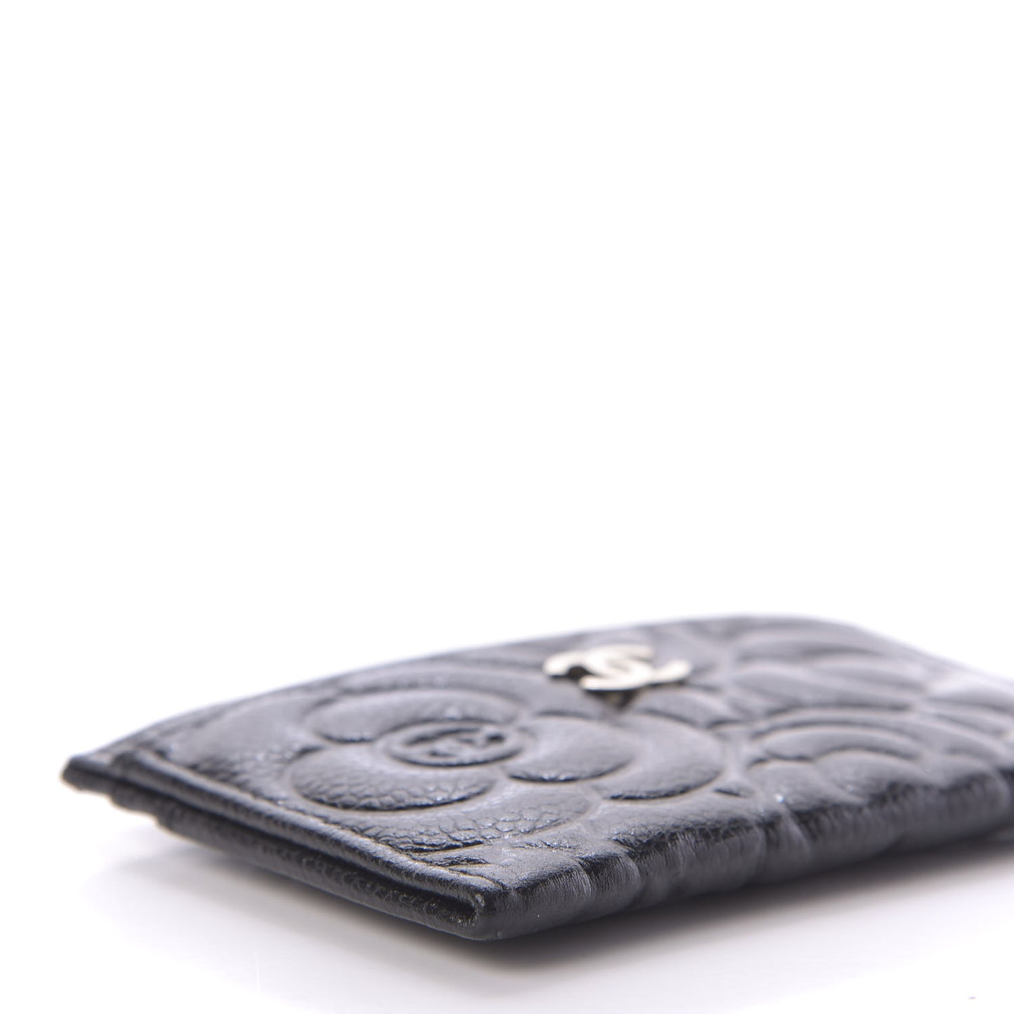 Caviar Camellia Embossed Card Holder Black