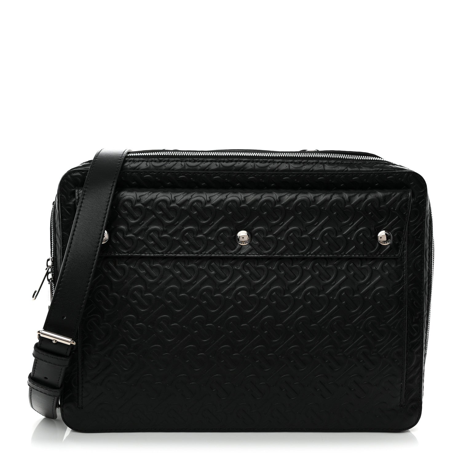 Burberry Calfskin Embossed TB Triple Stud Briefcase Black 1891140