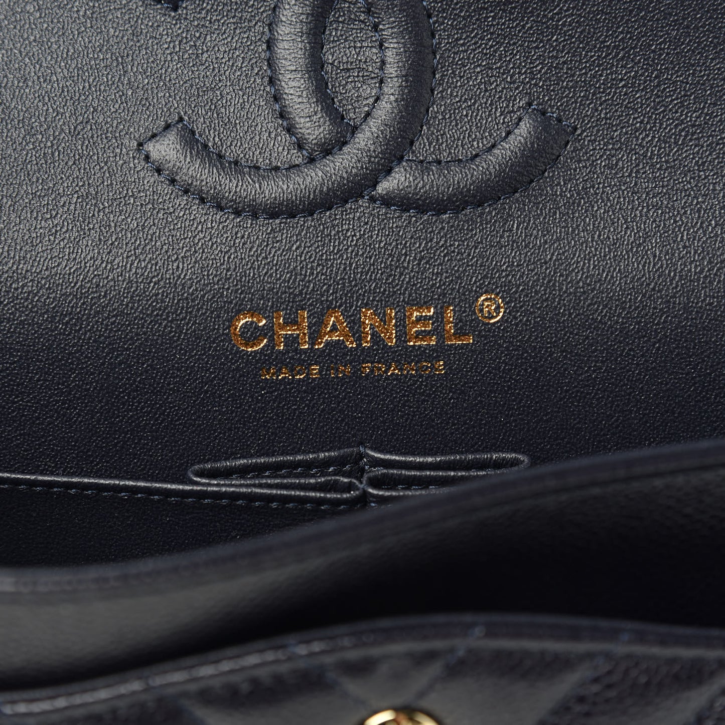 Caviar Chevron Quilted Small Double Flap Navy Blue