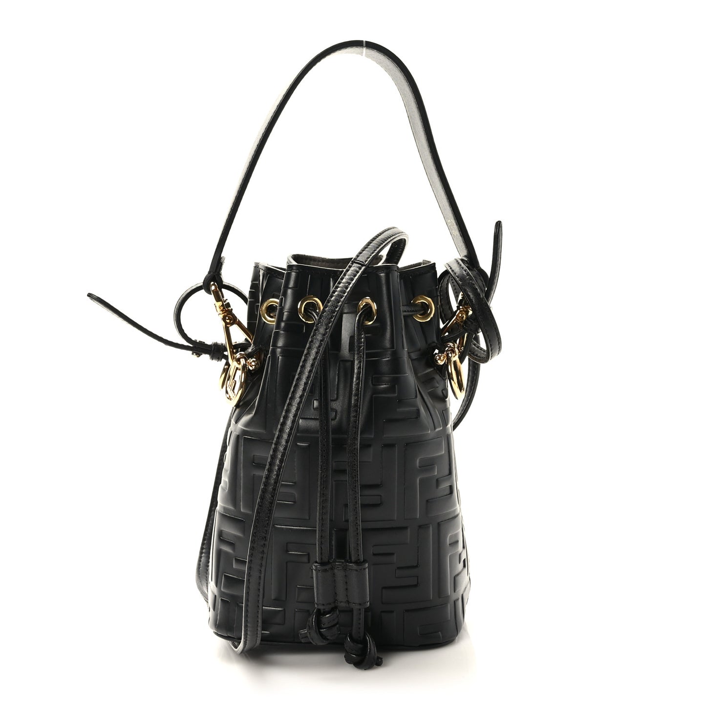 Vitello Liberty F is Fendi FF 1974 Embossed Mini Mon Tresor Bucket Bag Black