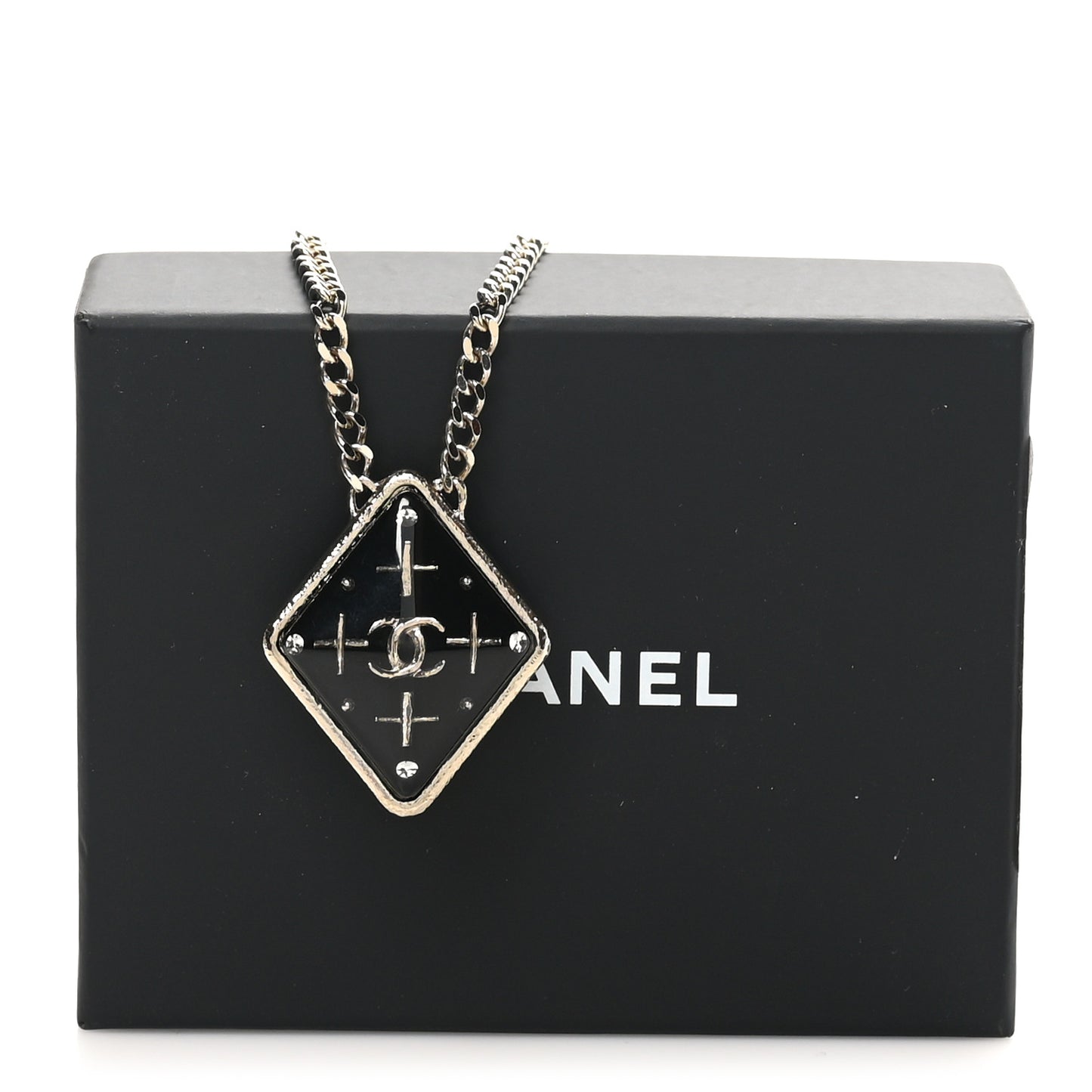 Metal Resin Enamel Crystal CC Necklace Gold Black White