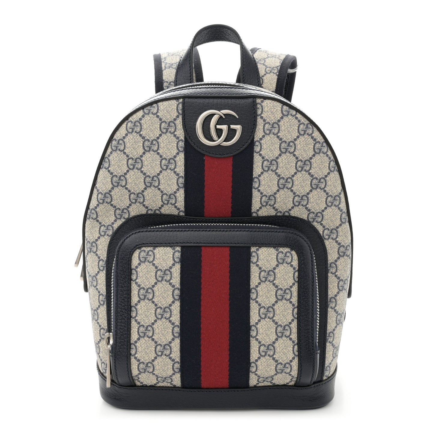 GG Supreme Monogram Textured Dollar Calfskin Web Small Ophidia Day Backpack Beige Blue Black