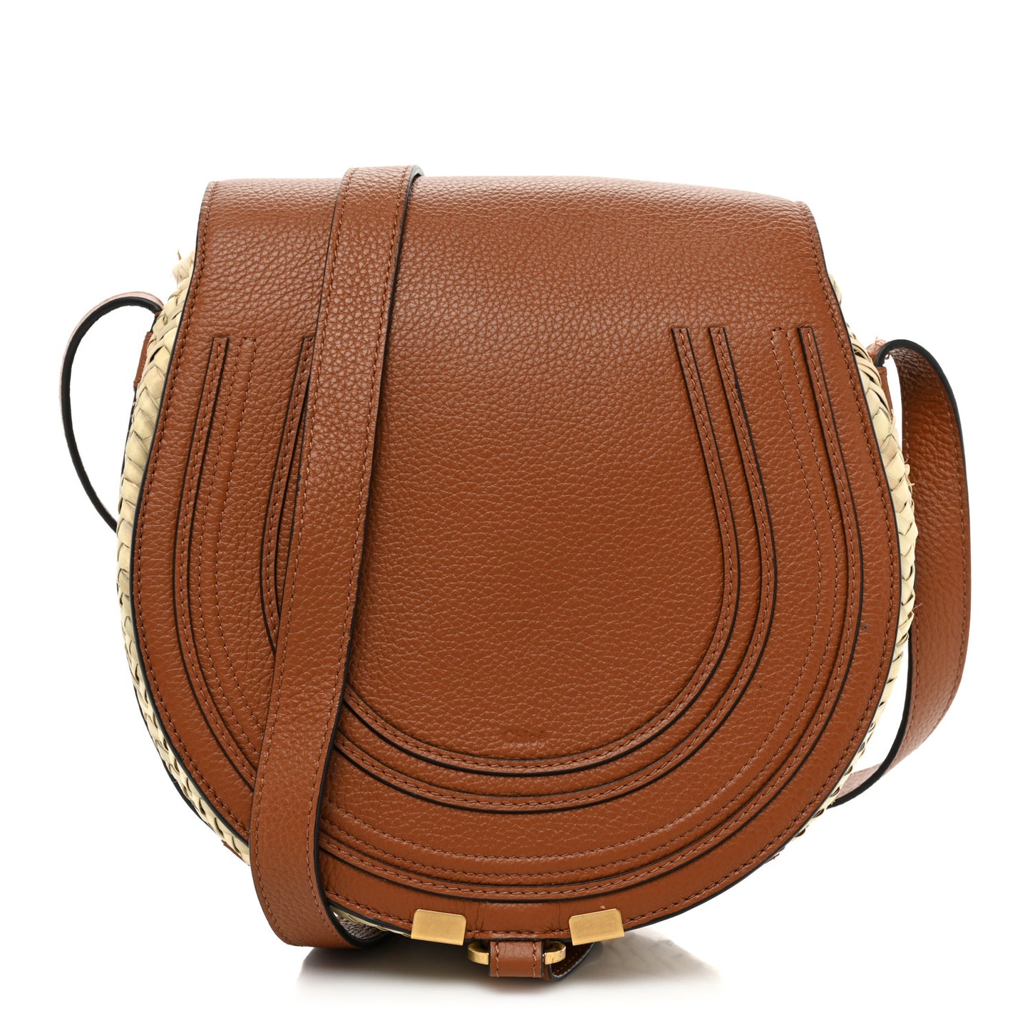 Raffia Small Grain Calfskin Small Marcie Basket Crossbody Tan