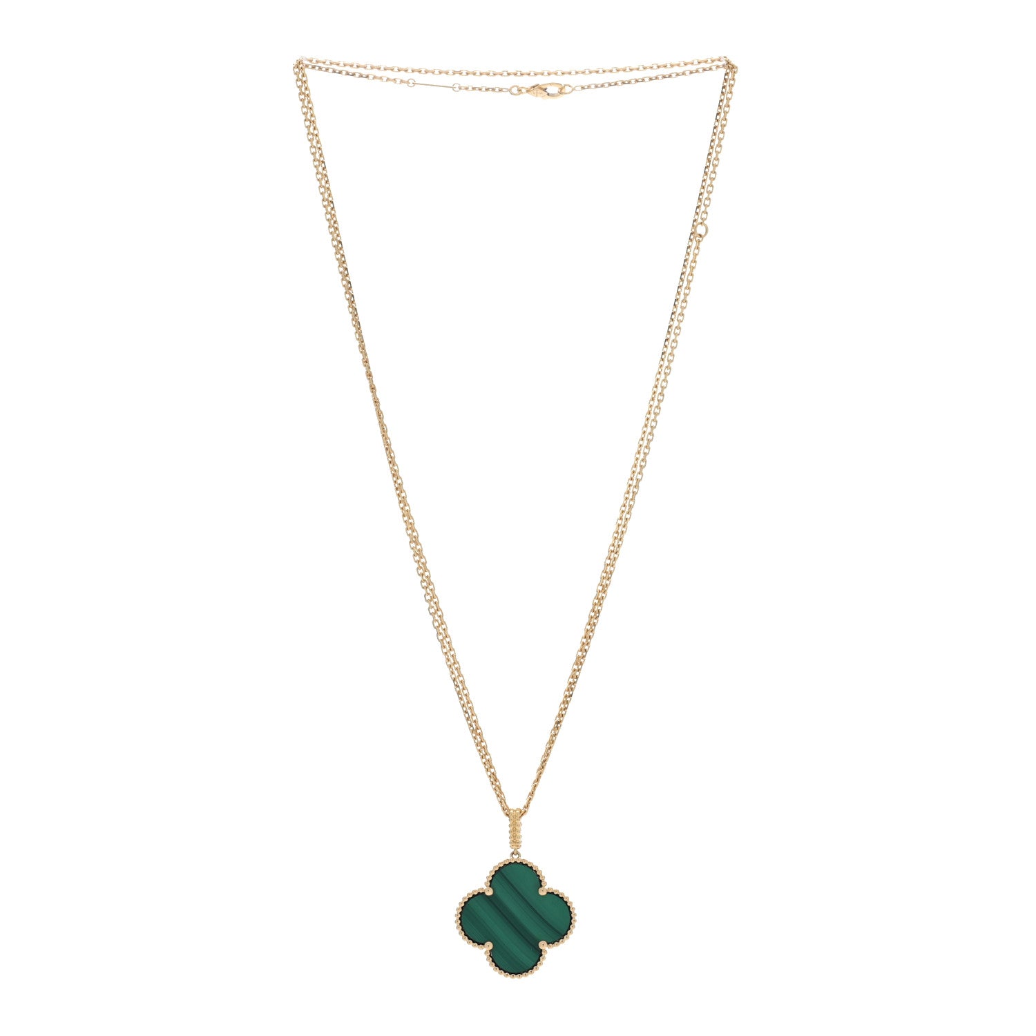 Van Cleef & Arpels 18K Yellow Gold Malachite Magic Alhambra Pendant Necklace 2 of 4
