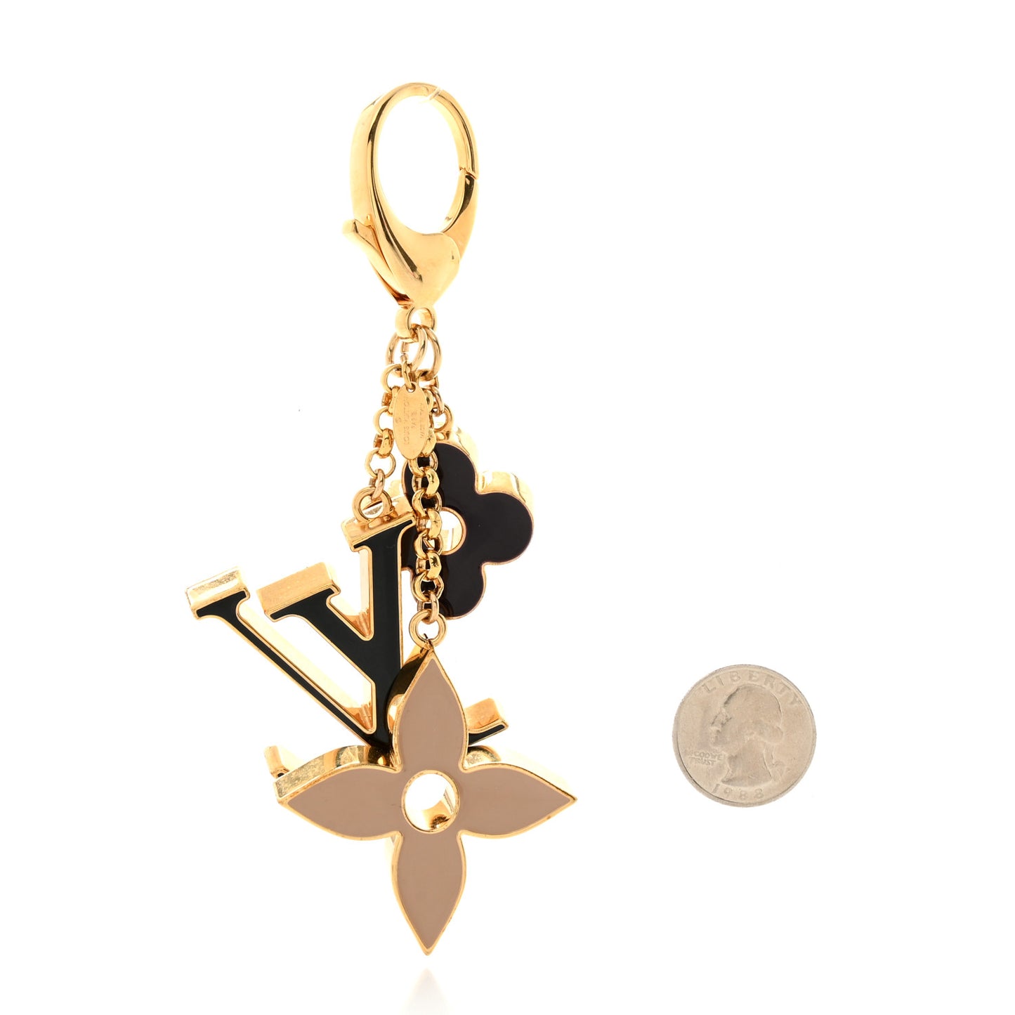 Metal Enamel Fleur De Monogram Bag Charm Dore