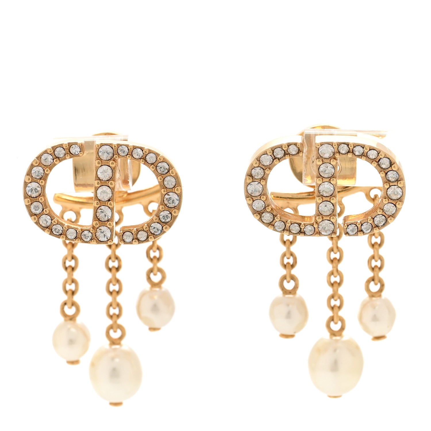 Christian Dior Pearl Crystal Petit CD Drop Earrings Gold 1879316 
