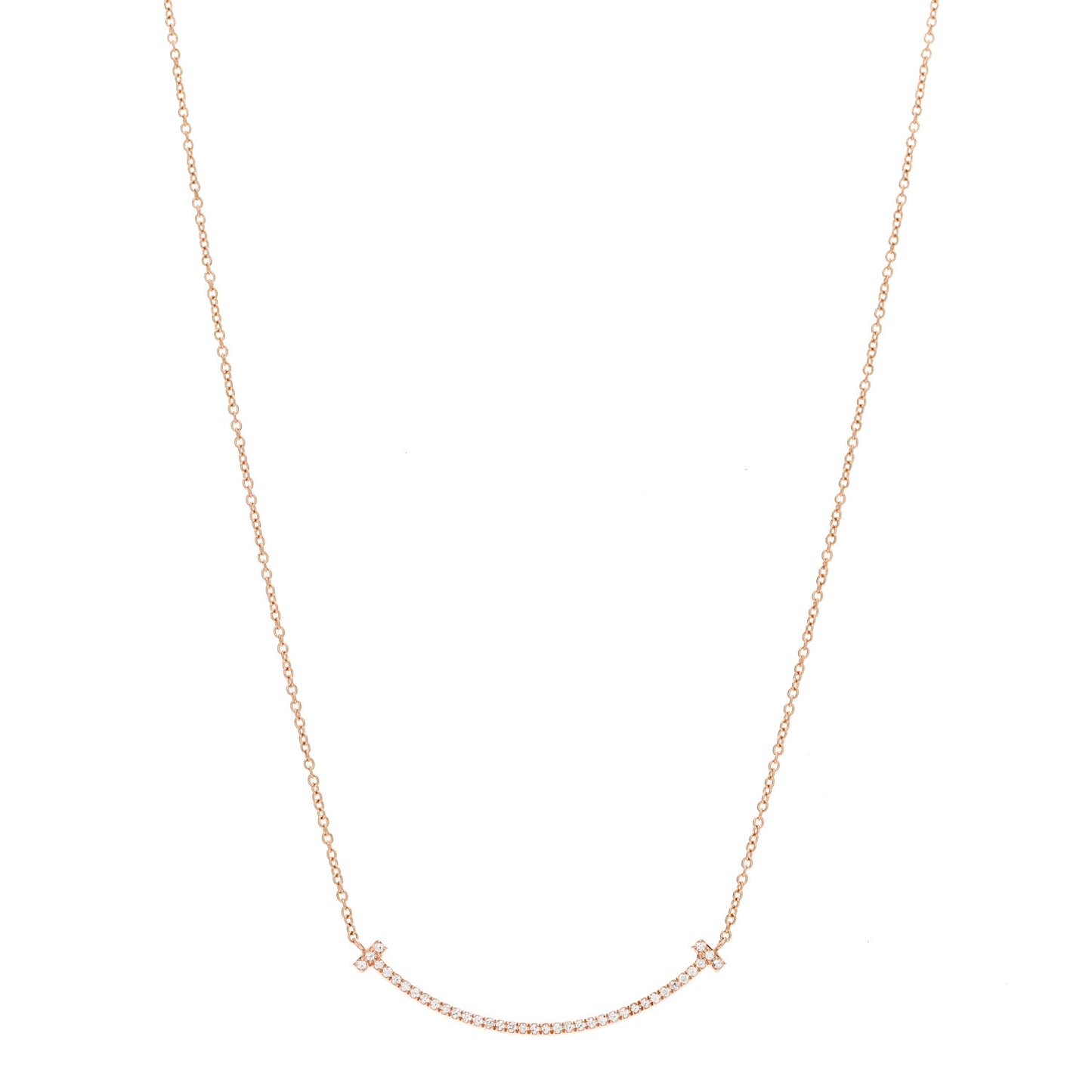 18K Rose Gold Diamond Small T Smile Pendant Necklace