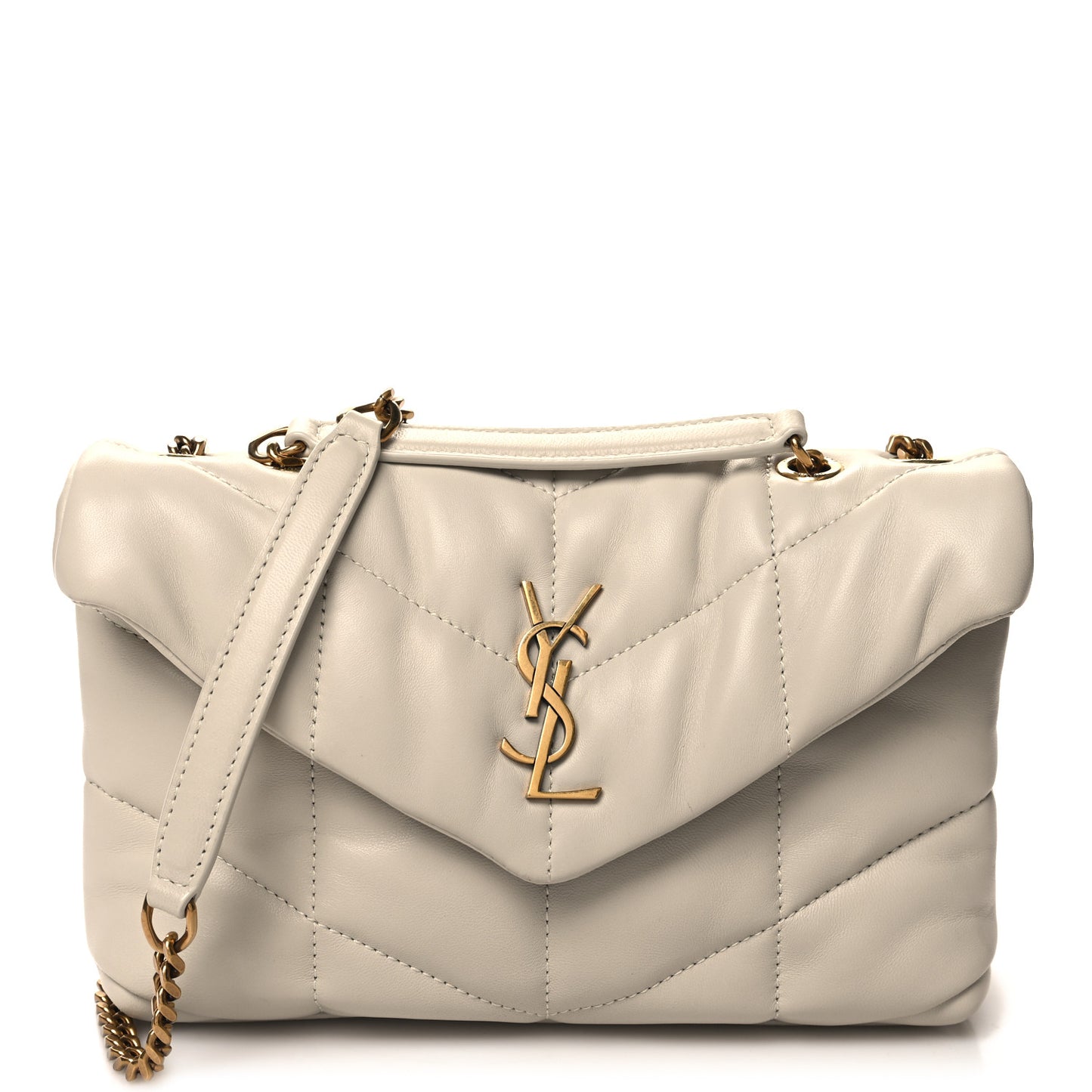 Lambskin Quilted Toy Loulou Puffer Monogram Chain Satchel Blanc Vintage