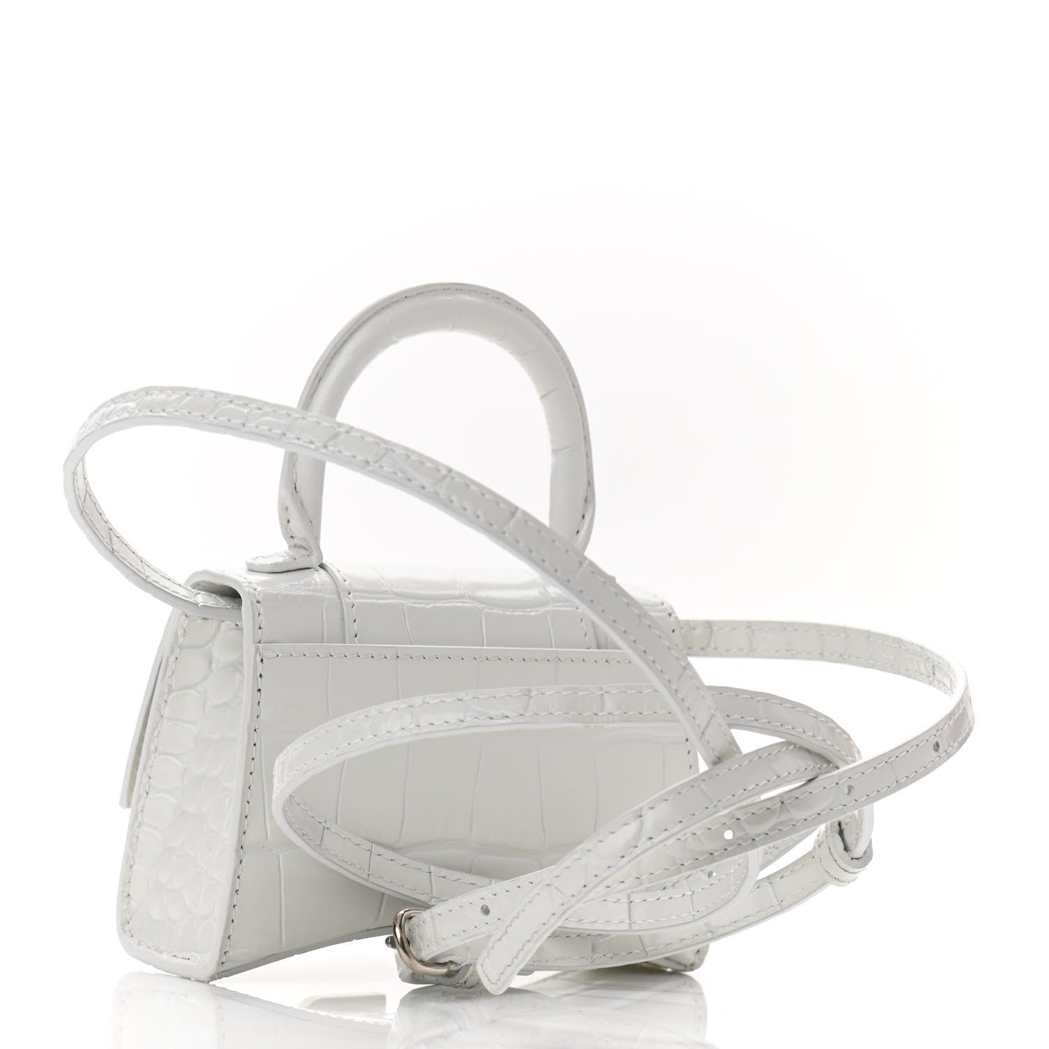 Balenciaga Shiny Calfskin Crocodile Embossed Hourglass Top Handle Bag Mini White 3 of 11