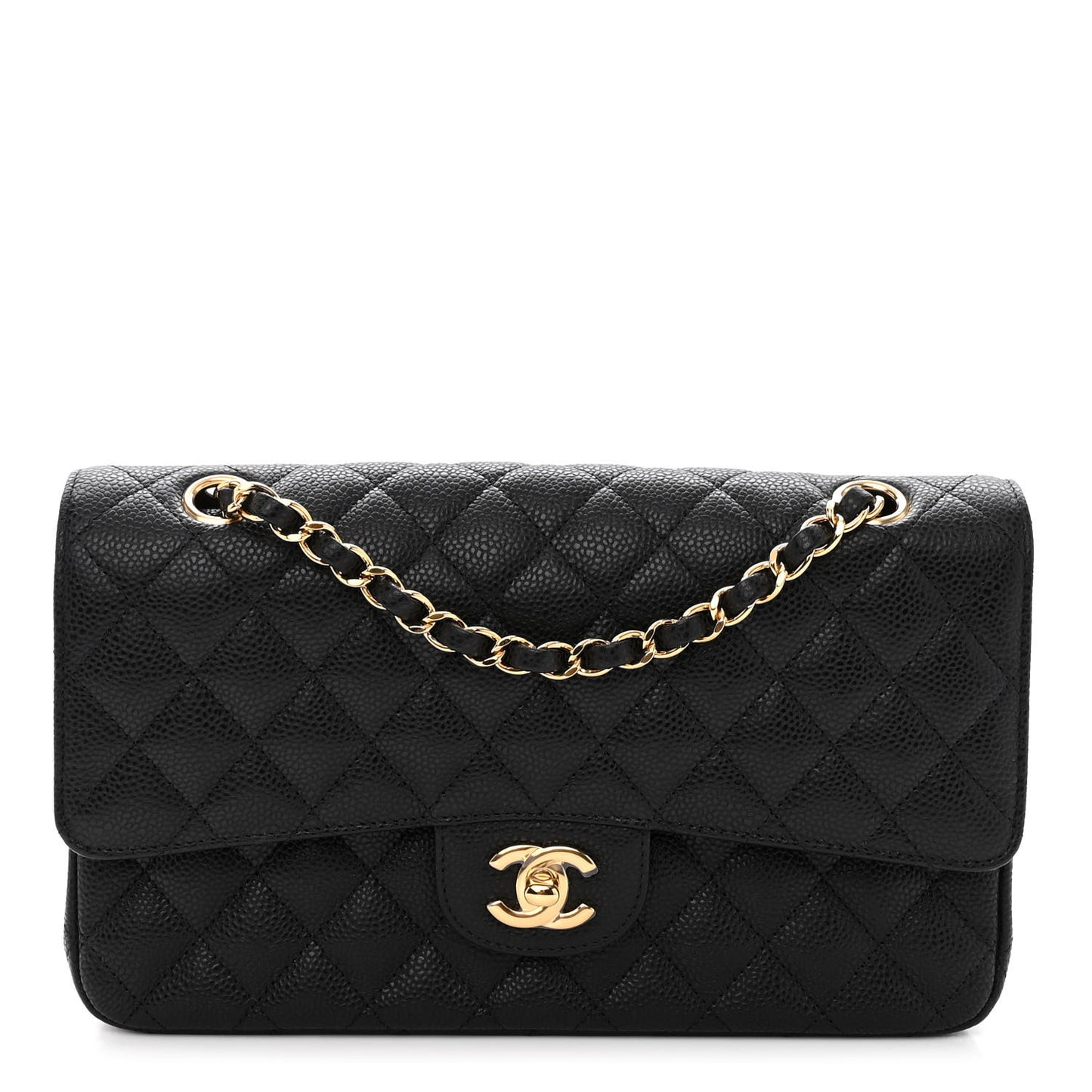Caviar Quilted Medium Double Flap Black