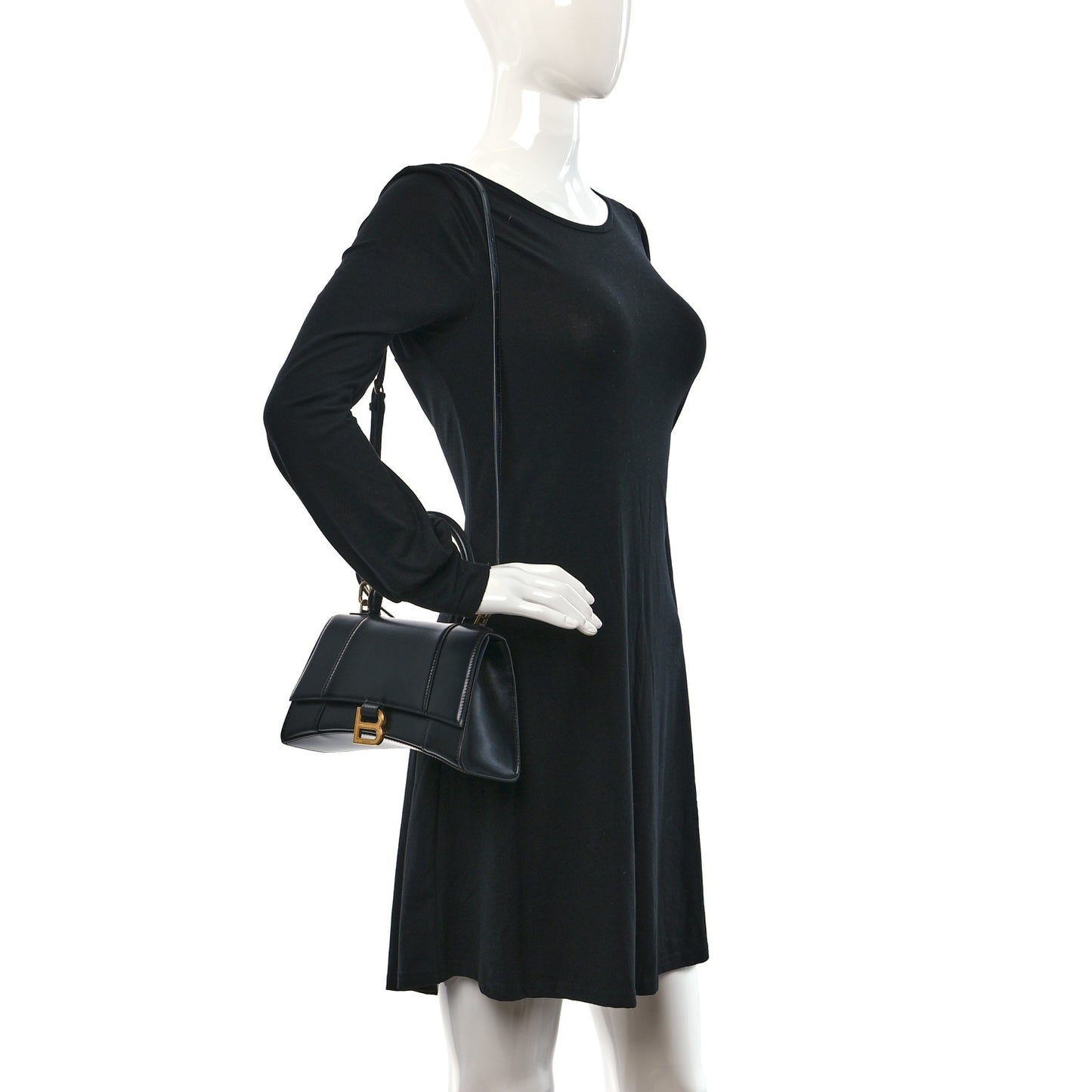 Shiny Box Calfskin Small Hourglass Top Handle Bag Black