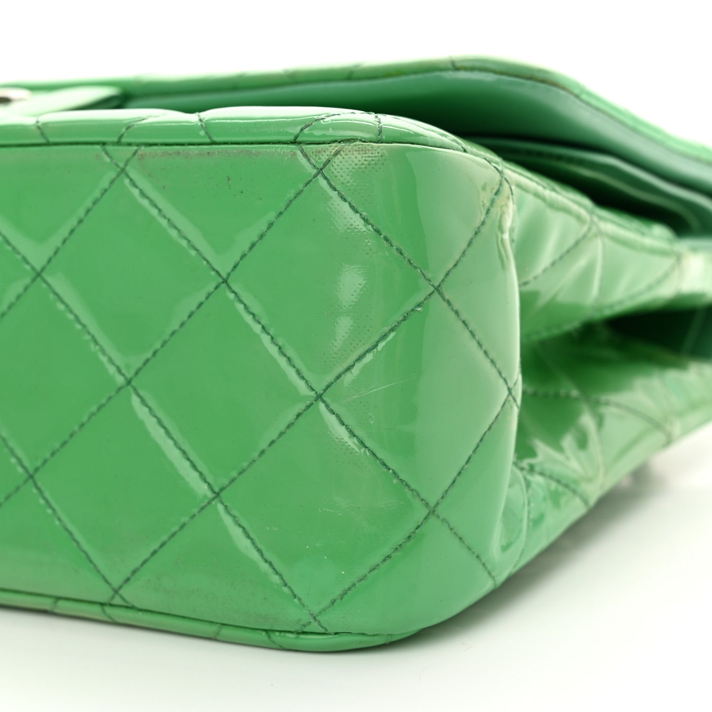 Patent Quilted Jumbo Double Flap Green