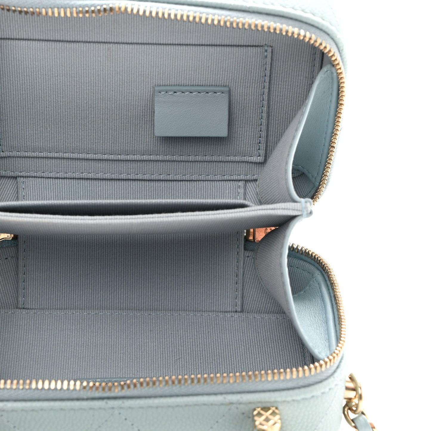 Caviar Quilted Small Top Handle Vanity Case Light Blue