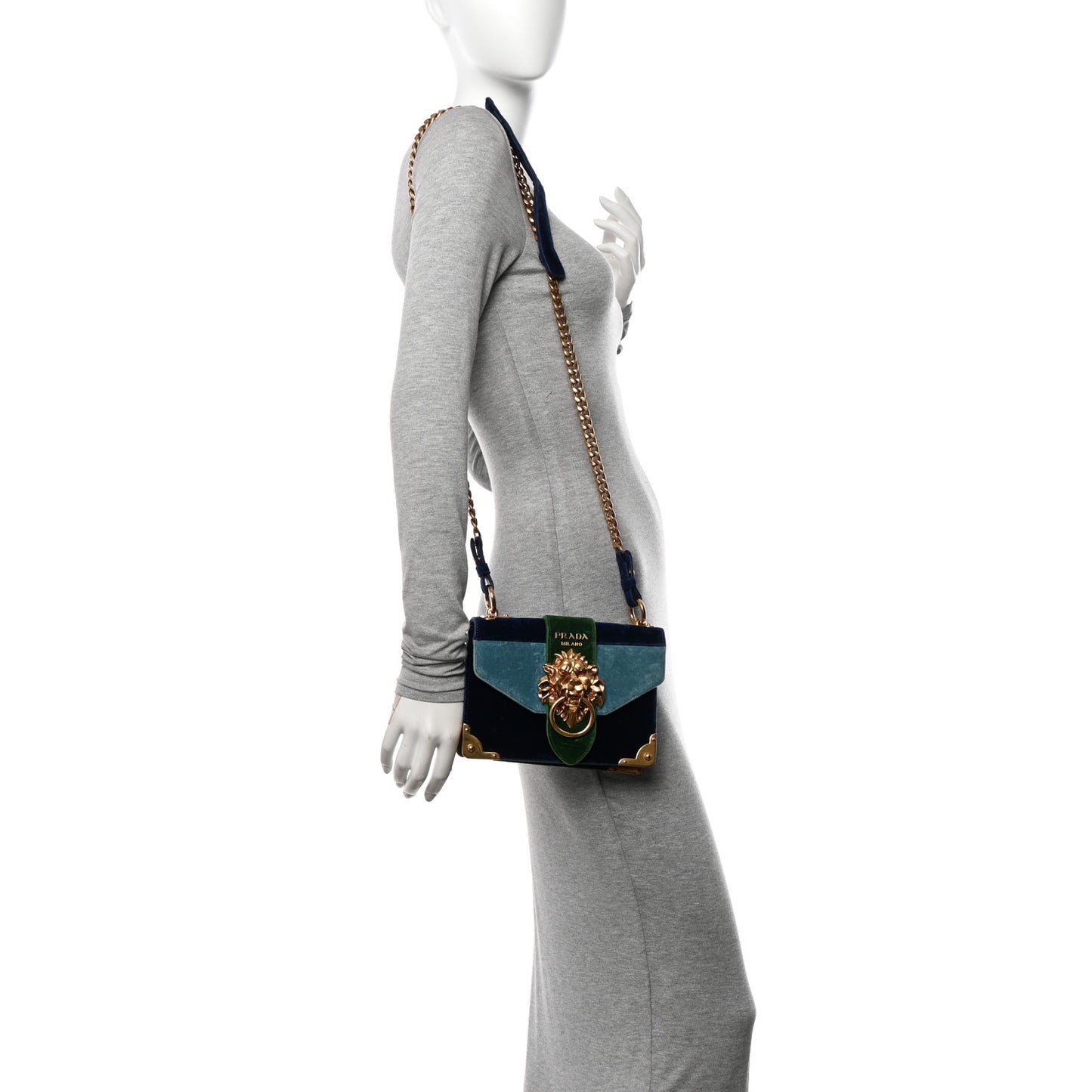 Velluto Lions Head Cahier Shoulder Bag Azzurro