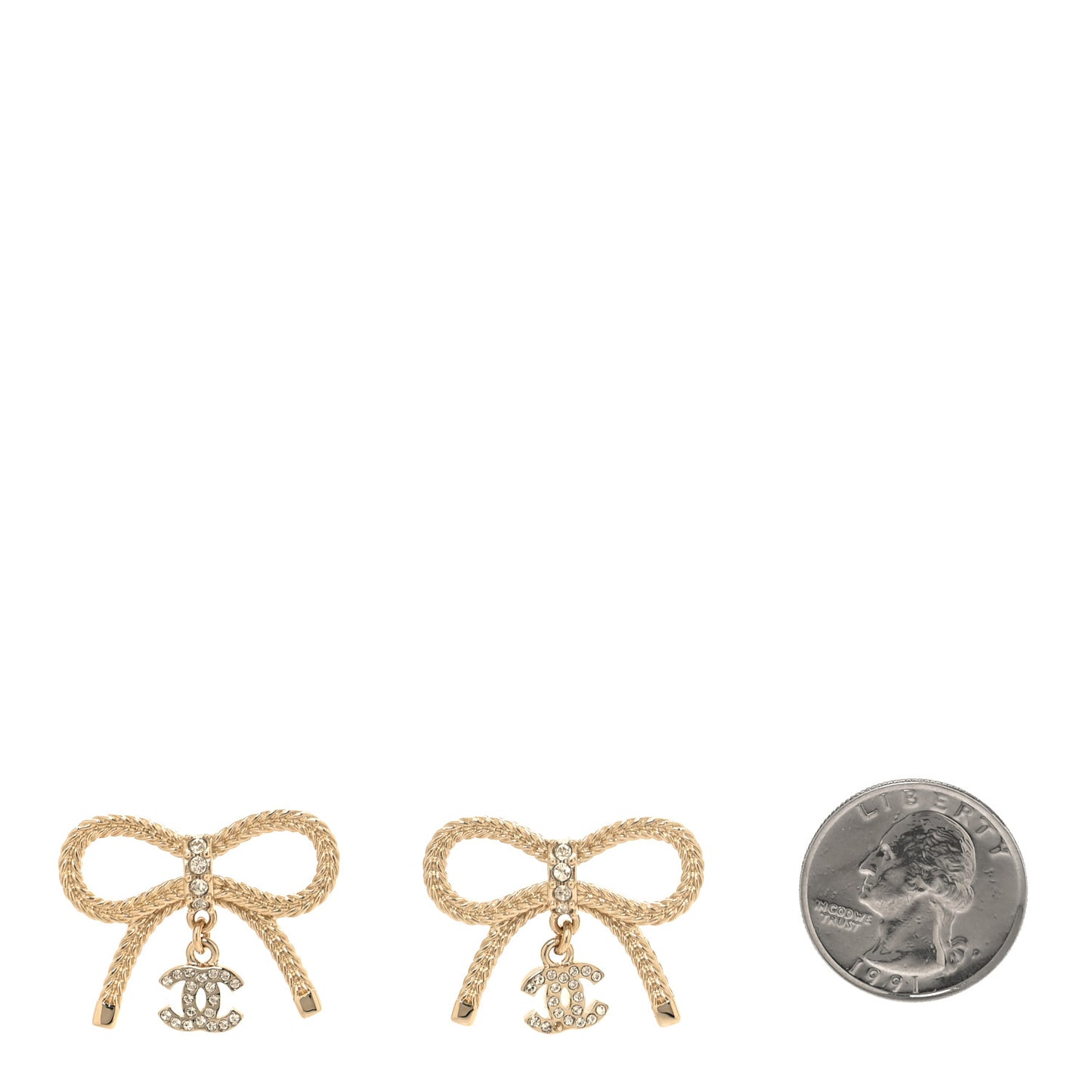 Crystal CC Bow Drop Earrings Gold