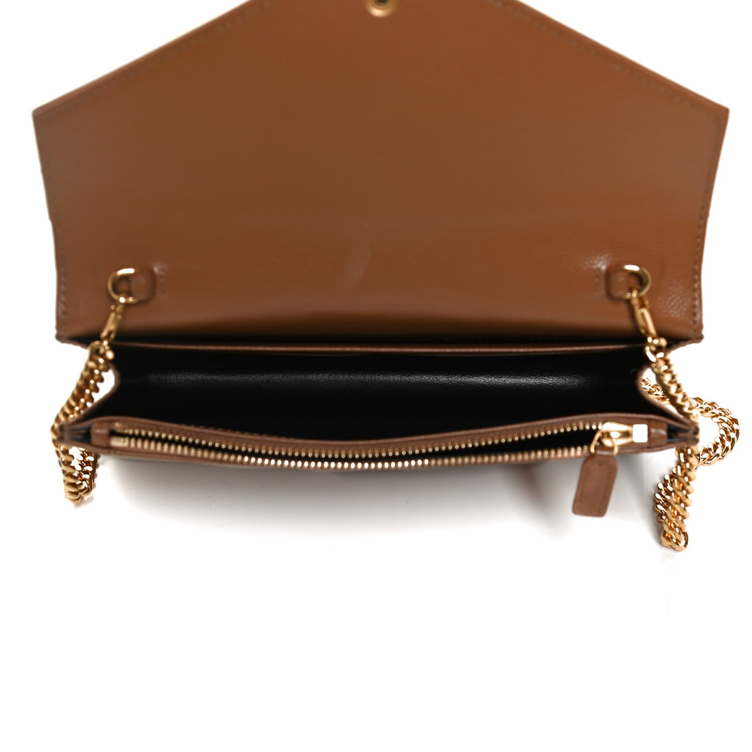 Saint Laurent Grain De Poudre Matelasse Chevron Monogram Envelope Chain Wallet Natural Dark 4 of 12