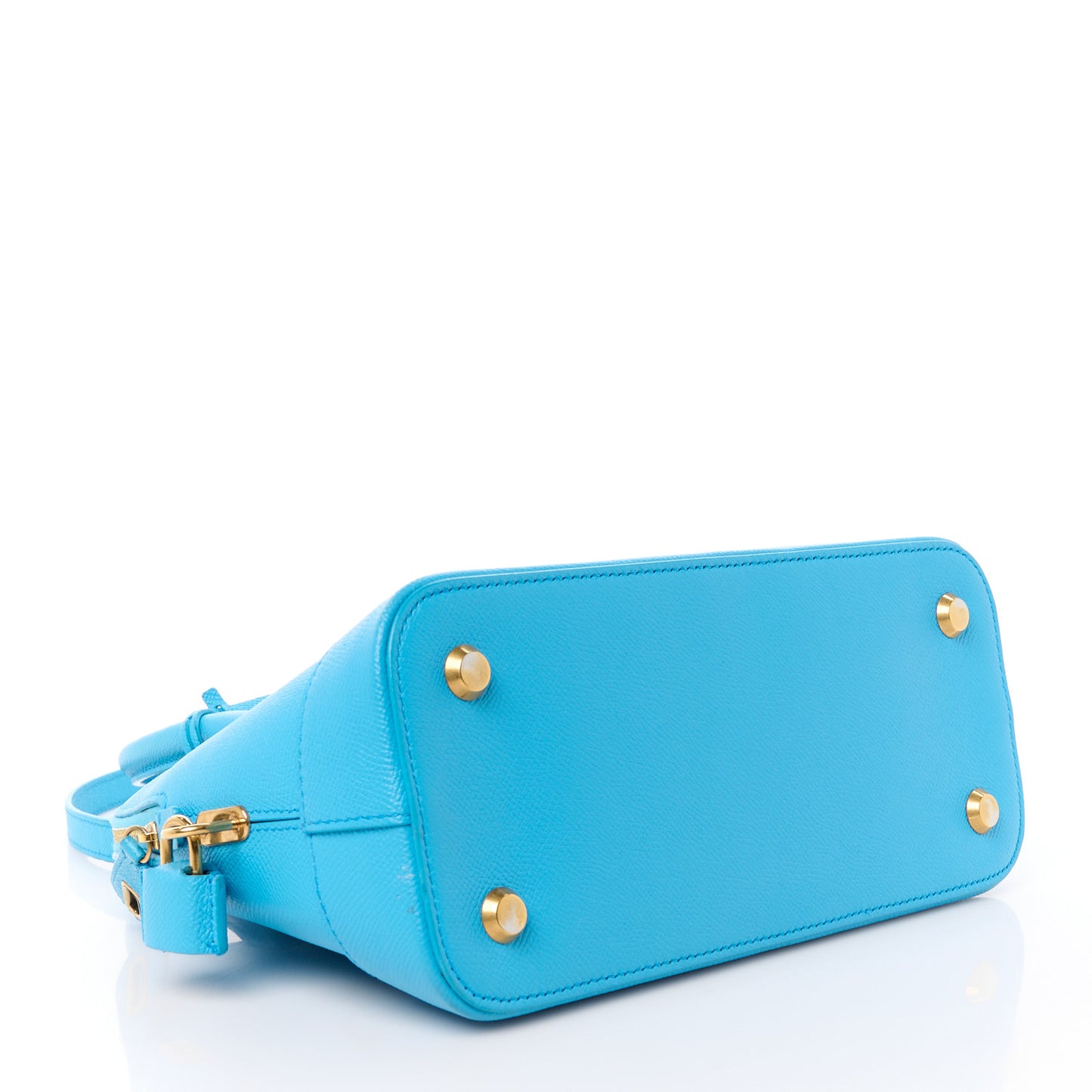 Signature Grained Calfskin Logo S Ville Top Handle Bag Bleu Turquoise