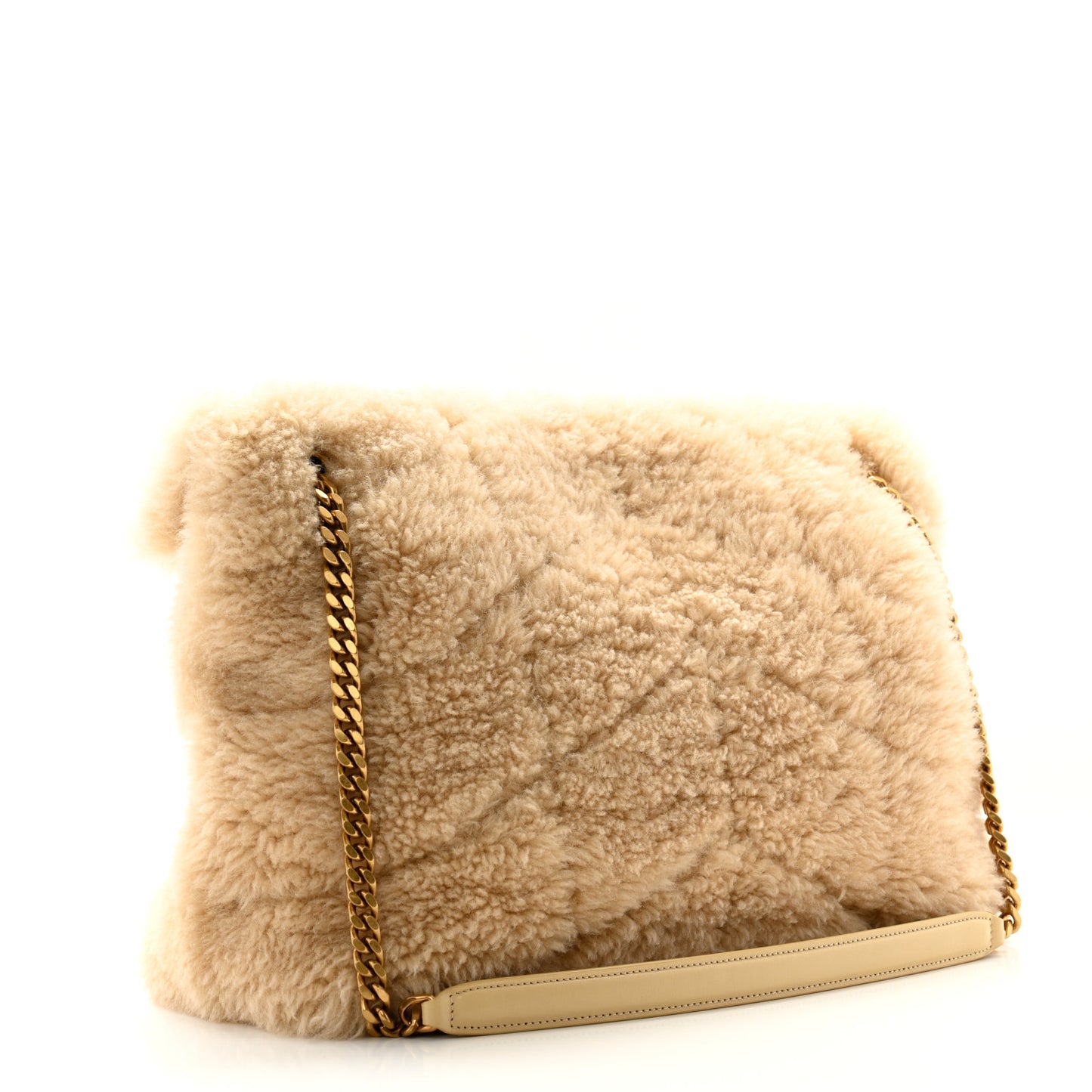 Shearling Quilted Small Loulou Monogram Chain Satchel Natural Beige