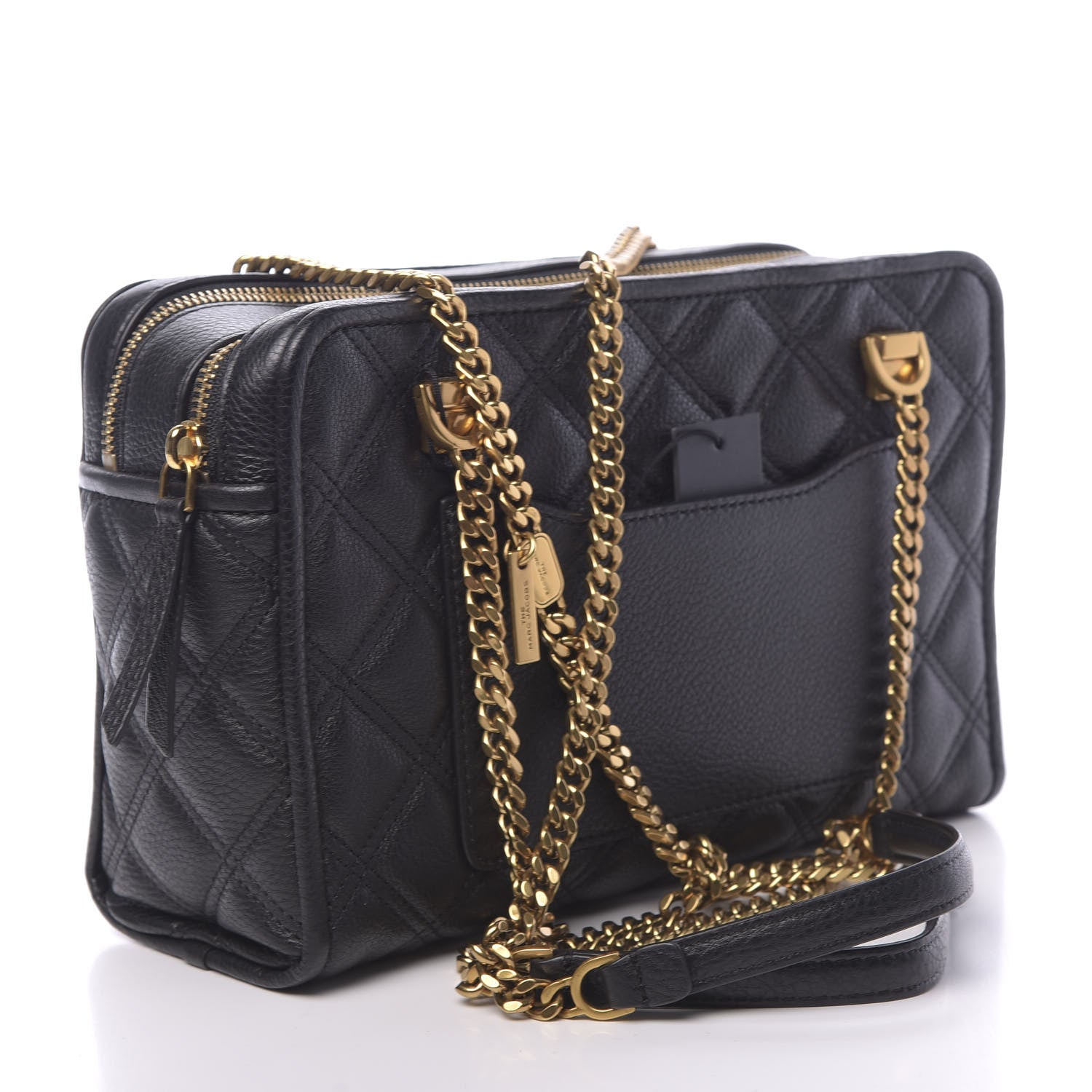 Marc Jacobs Grained Calfskin Quilted Double Stitched The Status Shoulder Bag Black 3 of 11
