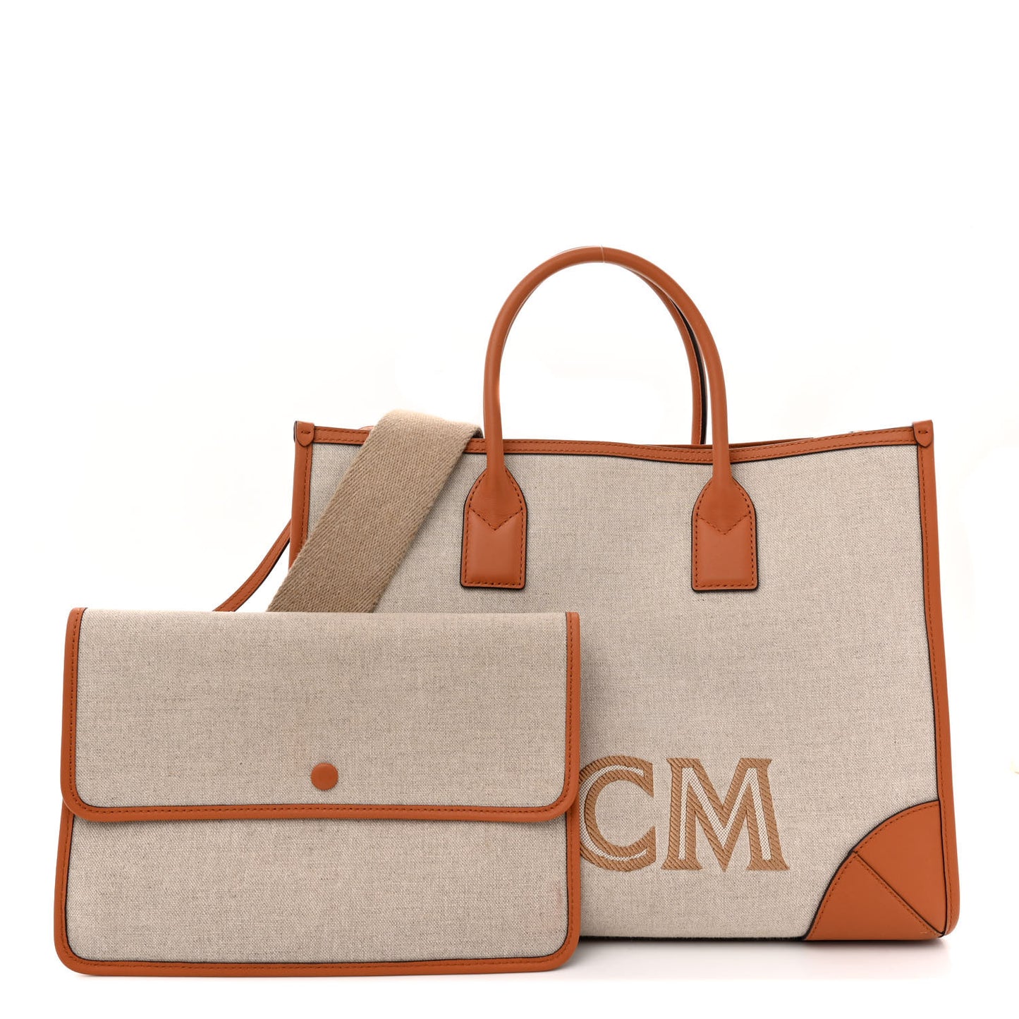 Calfskin Linen Large Munchen Tote Cognac