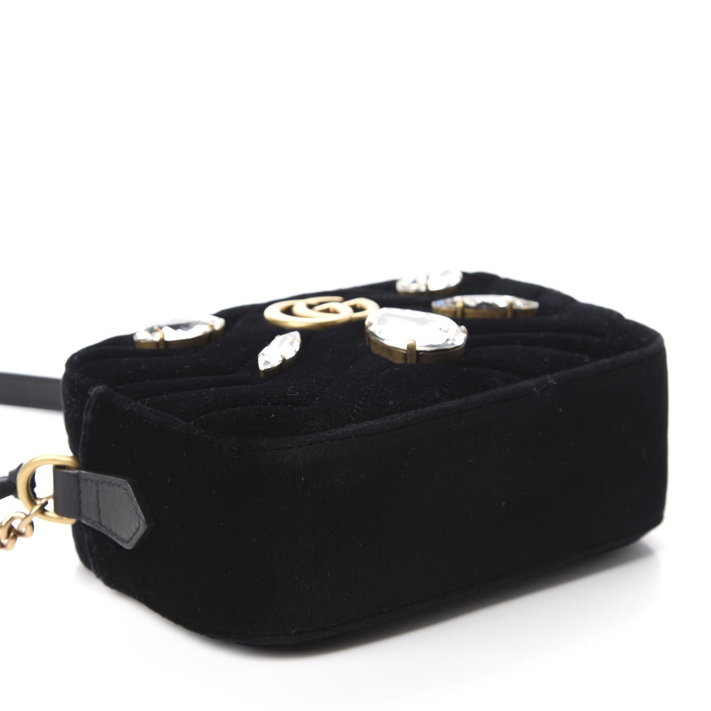 Velvet Matelasse Marquise Crystals Mini GG Marmont Chain Shoulder Bag Black