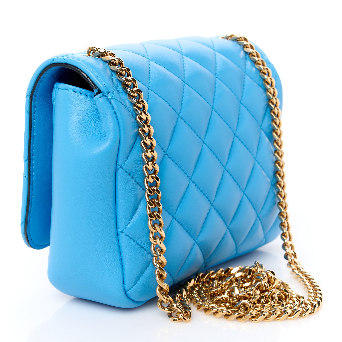 Nappa Quilted Small Medusa Chain Crossbody Blue