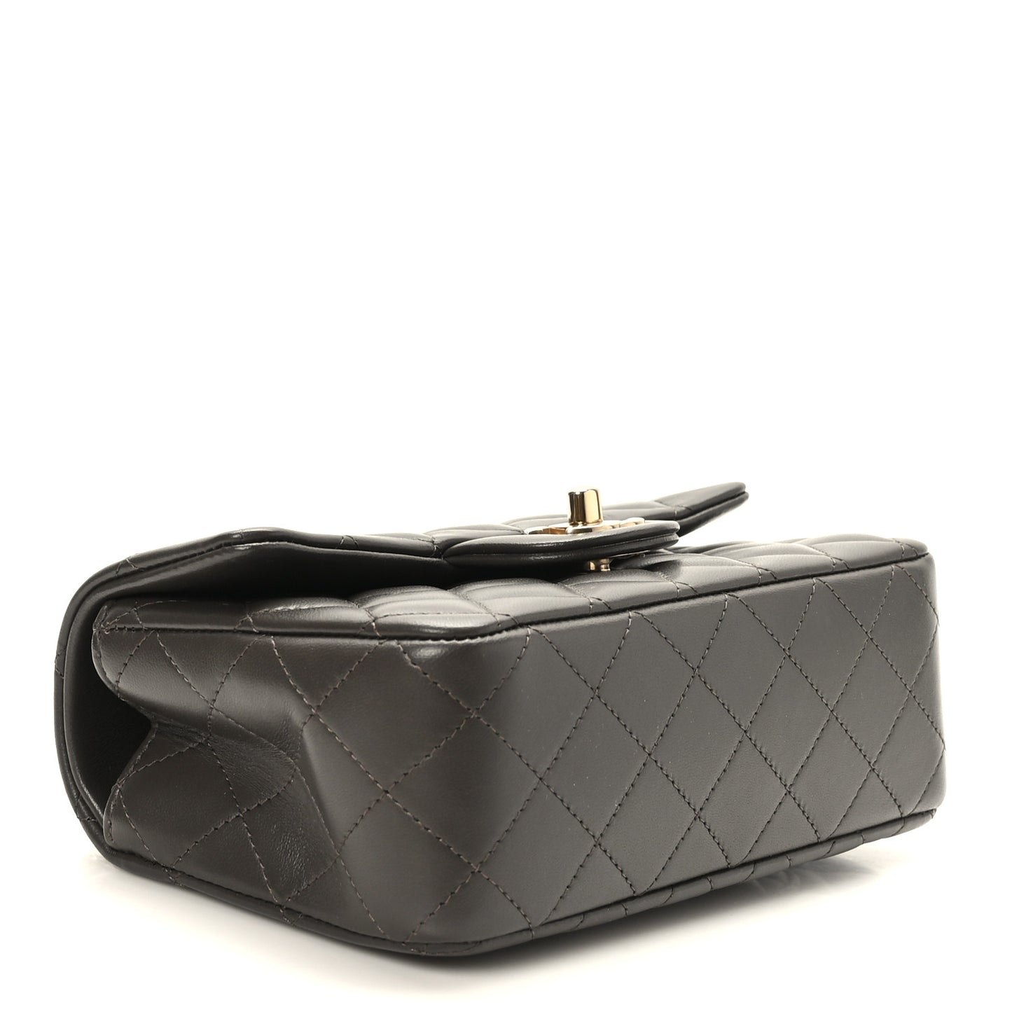 Lambskin Quilted Mini Top Handle Rectangular Flap Dark Brown