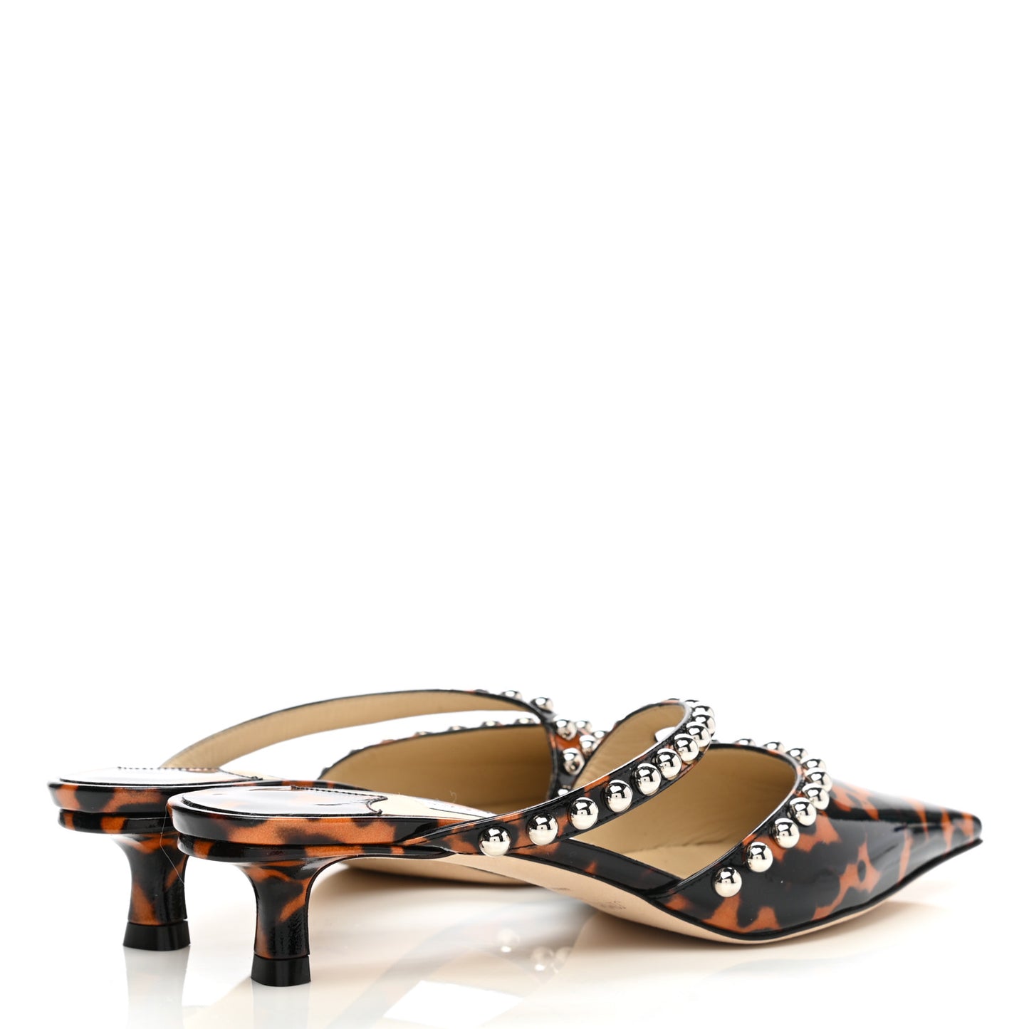 Patent Leopard Print Embellished Ros 35 Pumps 37 Cognac