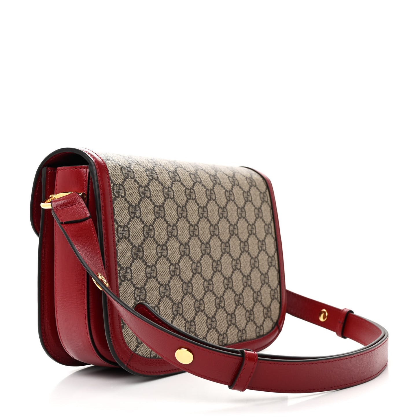 GG Supreme Monogram Azalea Calfskin Horsebit 1955 Shoulder Bag Beige Ebony New Cherry Red