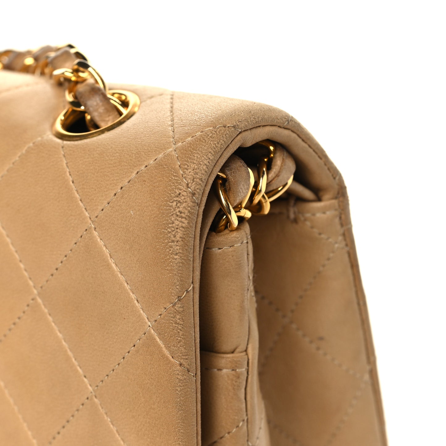 Lambskin Quilted Medium Double Flap Beige