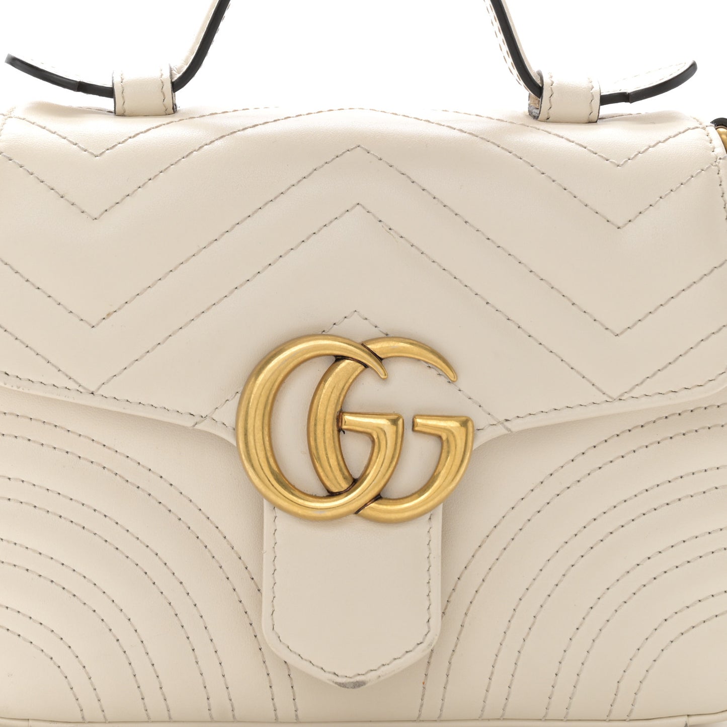 Calfskin Matelasse Mini GG Marmont Top Handle Shoulder Bag White