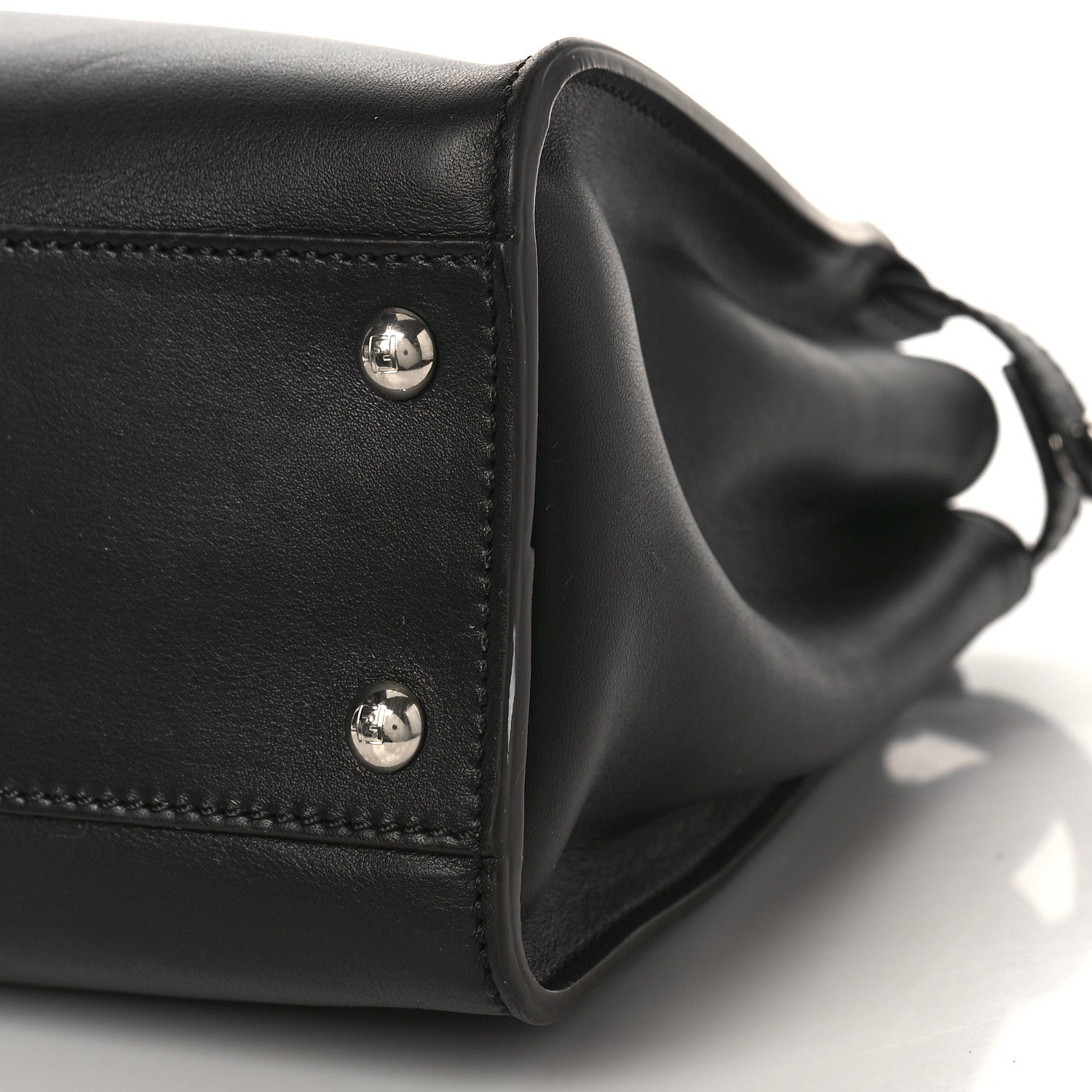 Fendi Vitello Seta Nappa Ribbon Medium Peekaboo Iconic Satchel Black Corteccia 9 of 9