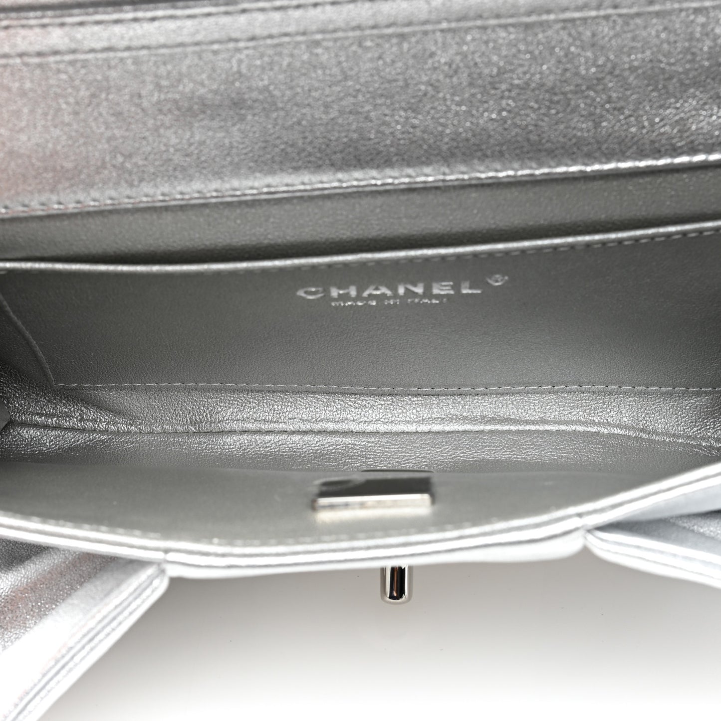 Metallic Lambskin Tie My Bow Flap Clutch With Chain Silver