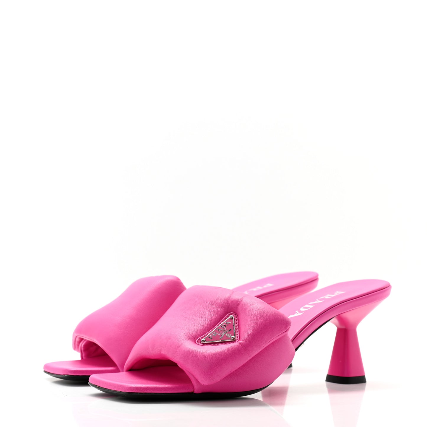 Nappa Soft Padded Metal Triangle Logo 65mm Slide Sandals 38 Begonia Fluo