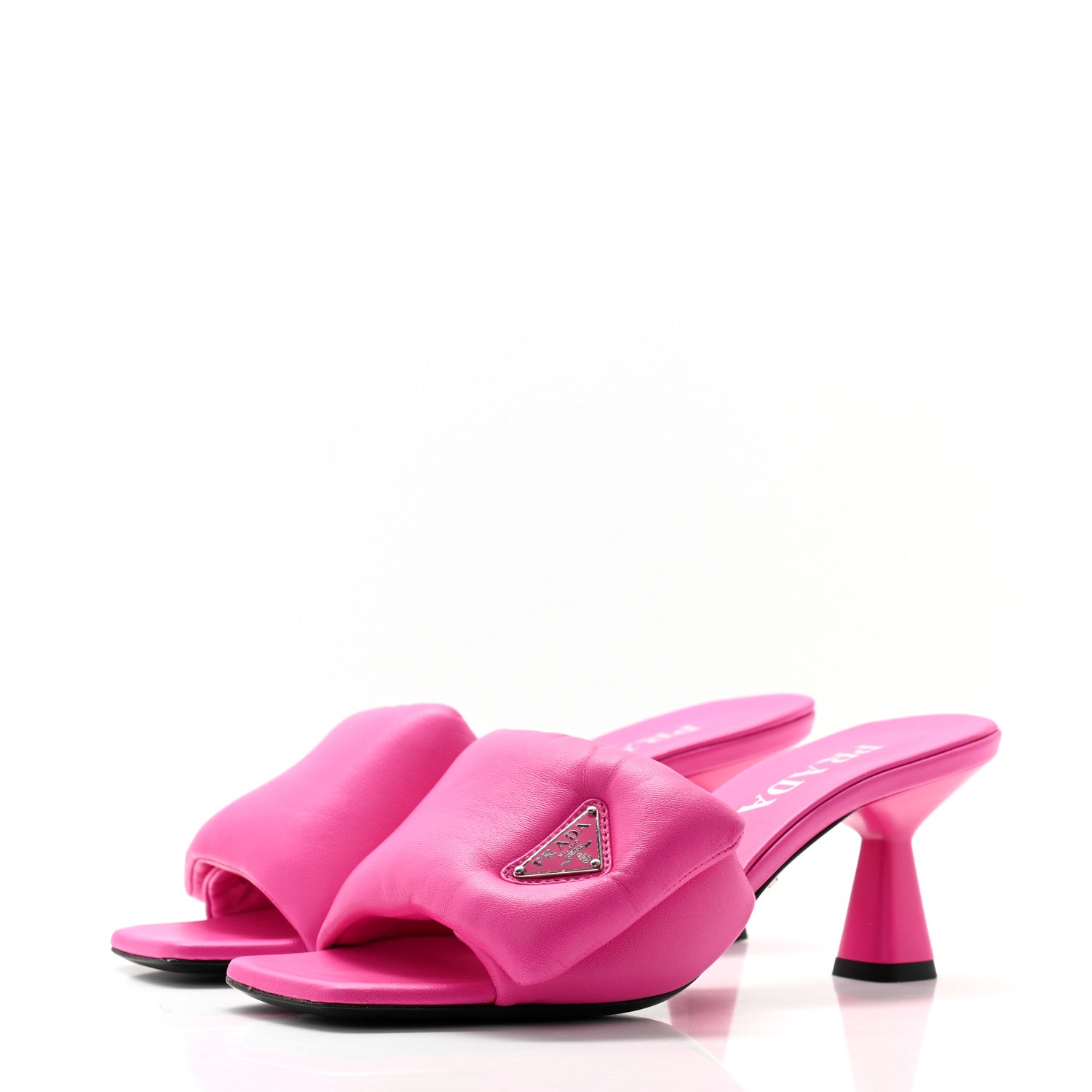 Prada Nappa Soft Padded Metal Triangle Logo 65mm Slide Sandals 38 Begonia Fluo 3 of 8