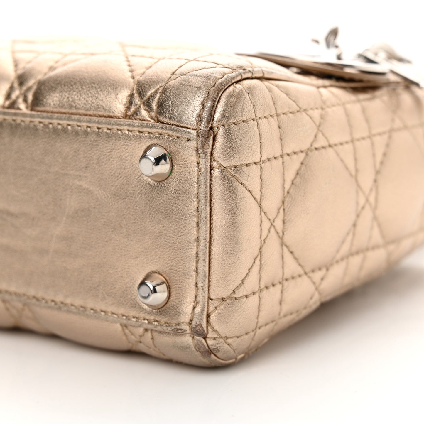 Metallic Lambskin Cannage Mini Lady Dior Gold