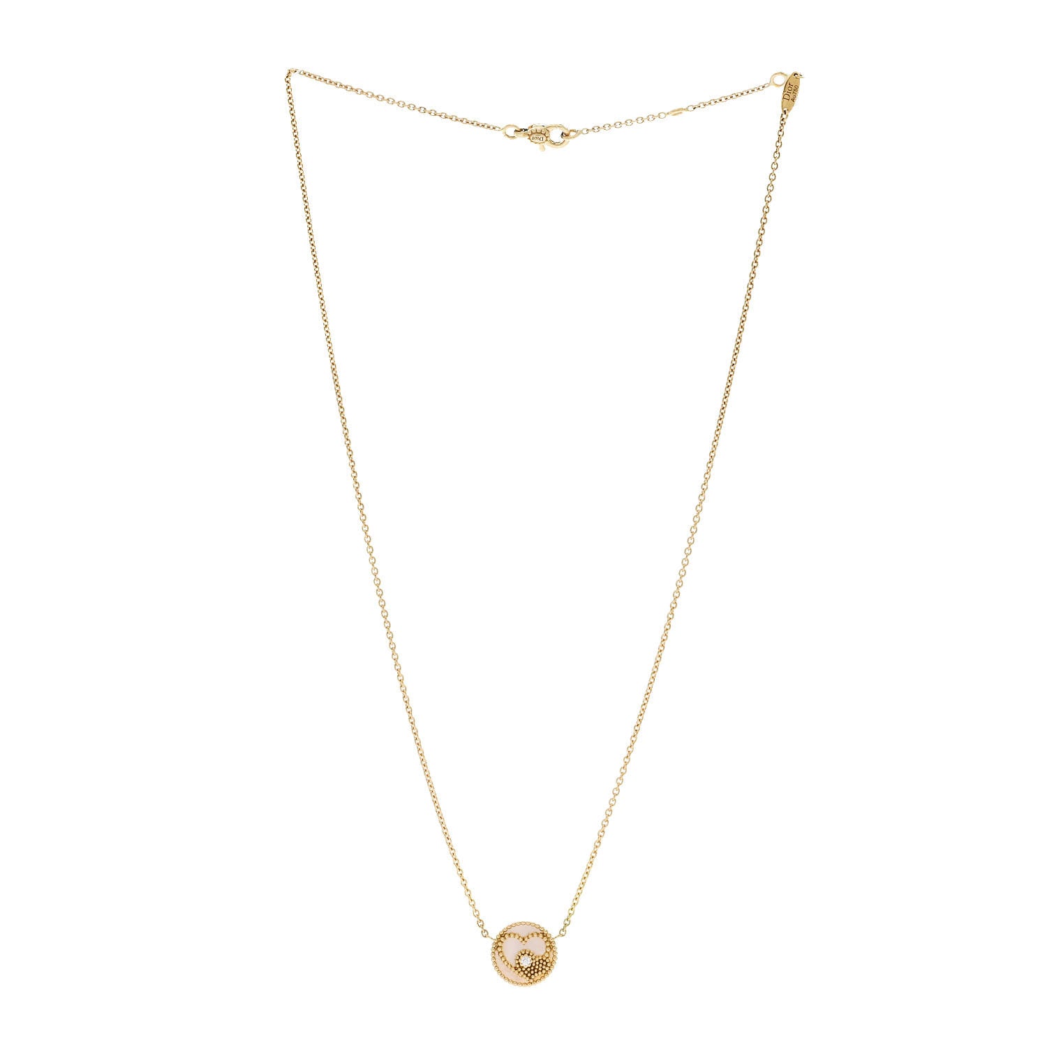 Christian Dior 18K Yellow Gold Diamond Mother of Pearl Rose Des Vents Heart Necklace 3 of 6