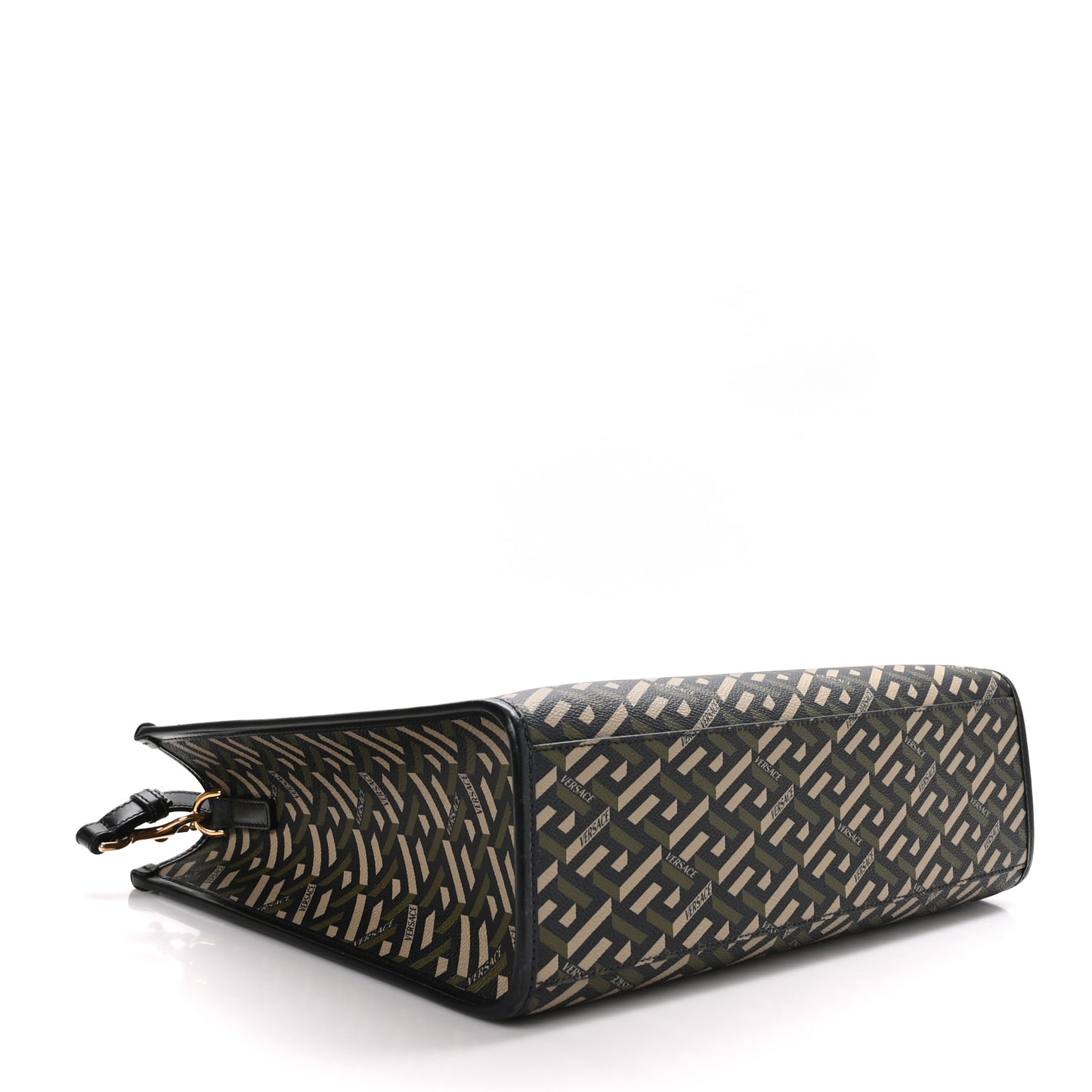 Coated Canvas Calfskin La Greca Signature Tote Bag Black Khaki