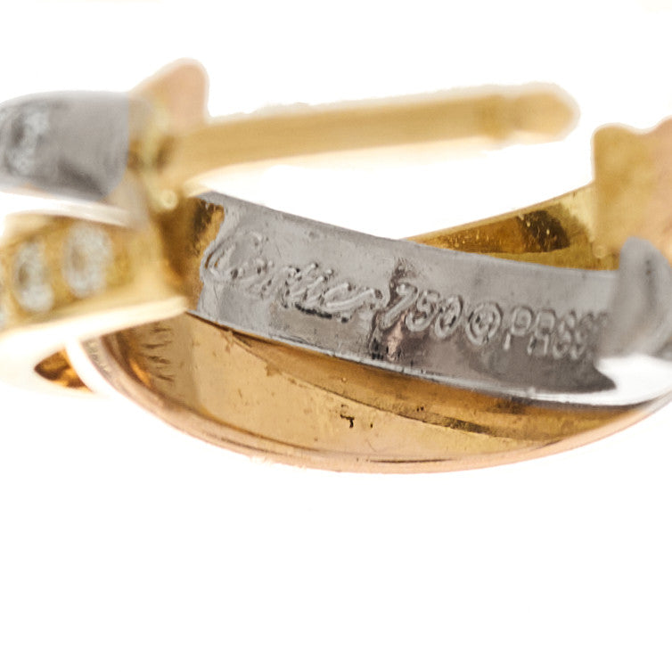 18K Yellow Pink White Gold Diamond Trinity Hoop Earrings