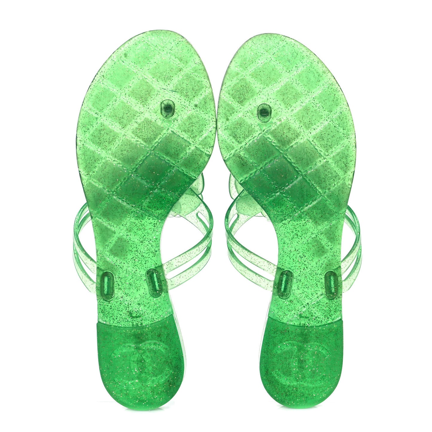 Jelly Camellia Glitter Thong Sandals 39 Green